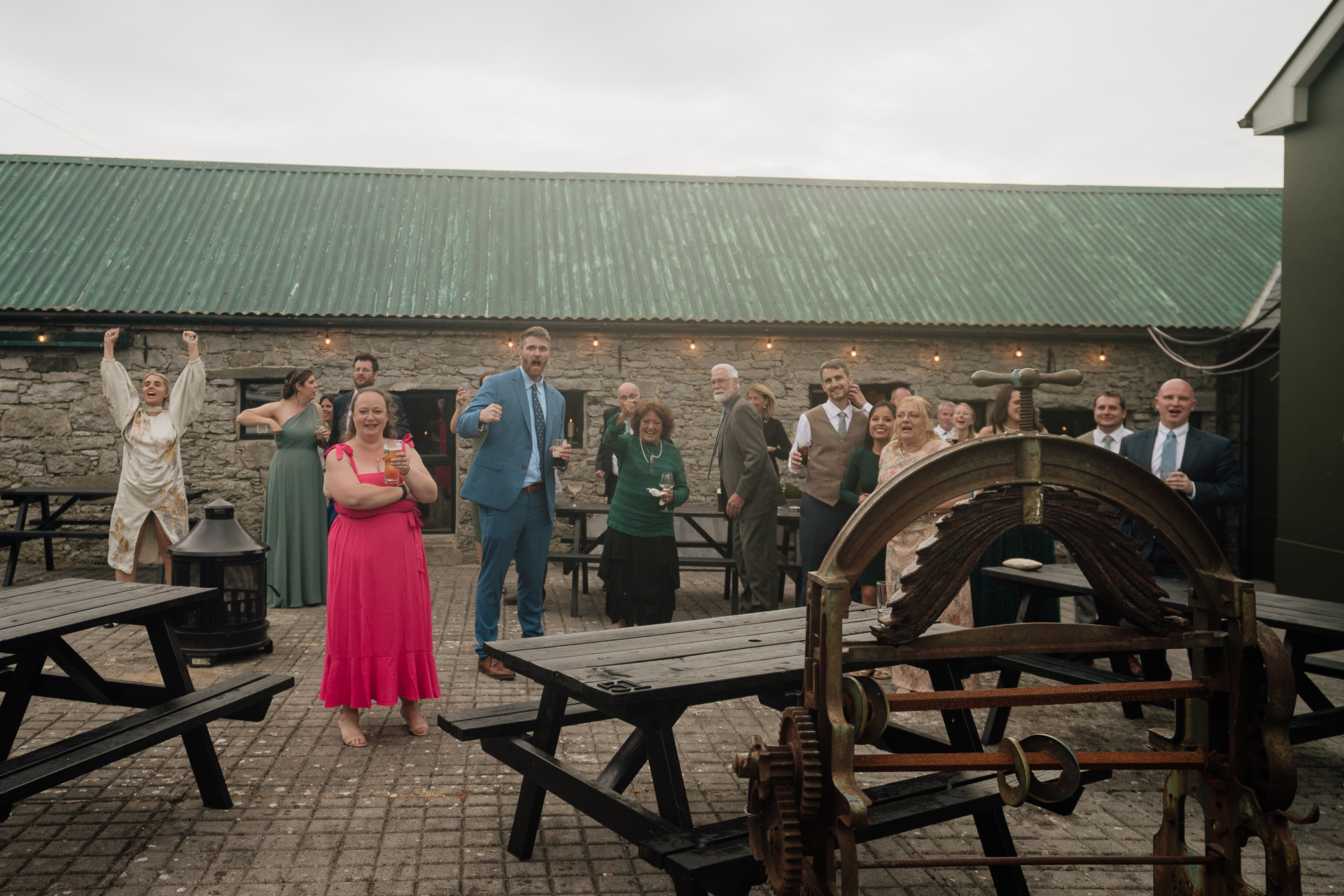 A group of people standing outside