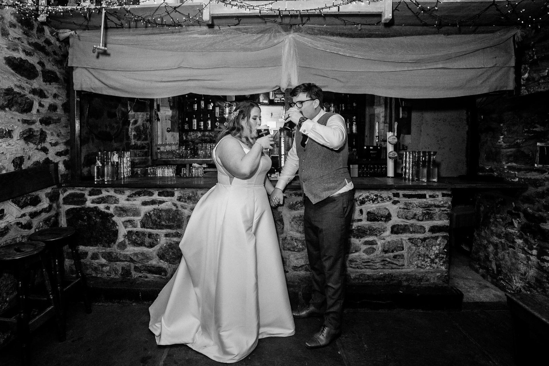 A bride and groom kissing