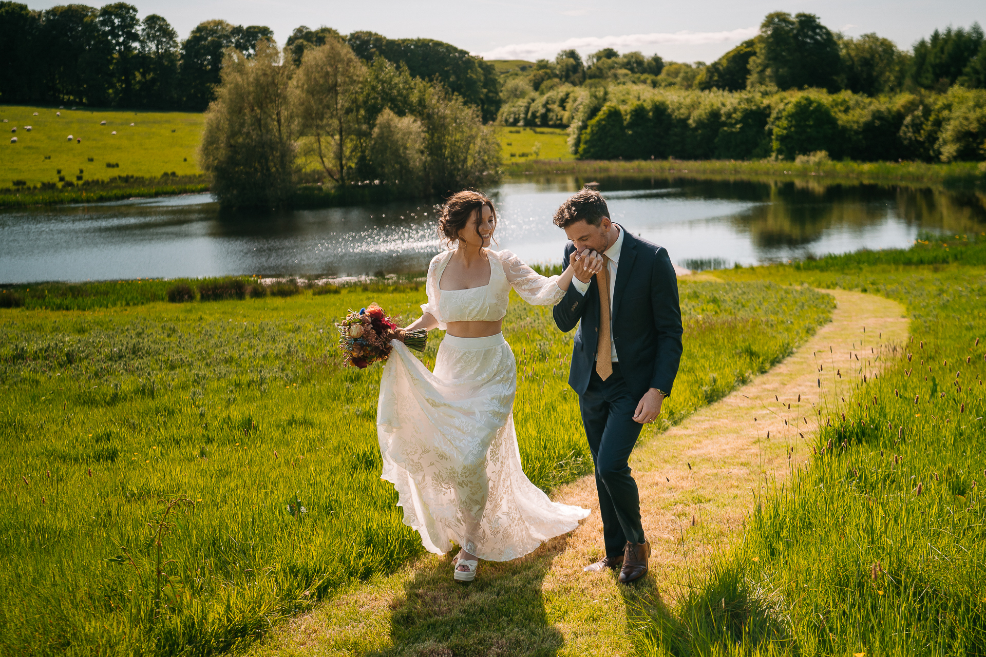 A man and woman in wedding attire