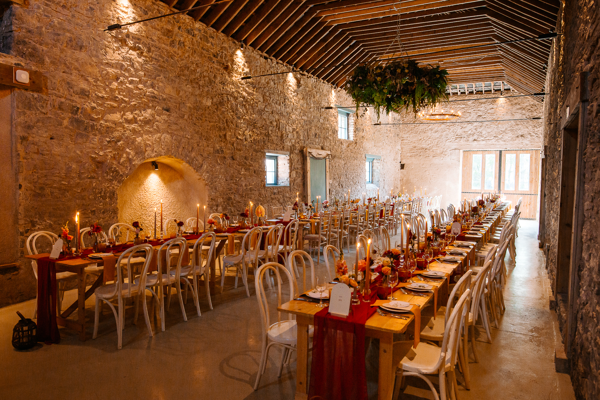 A room with tables and chairs