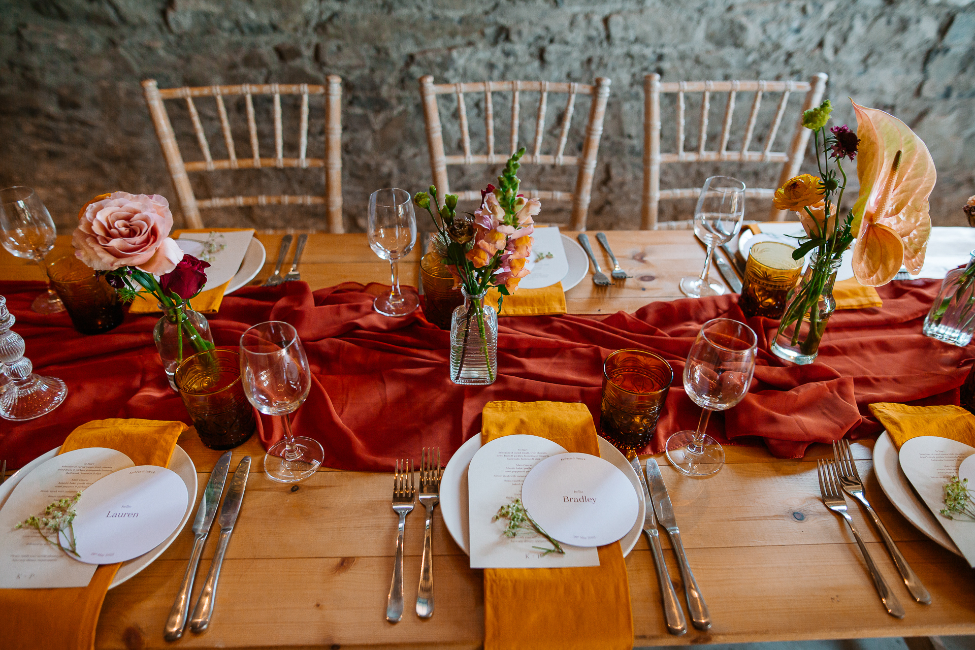 A table with plates and glasses