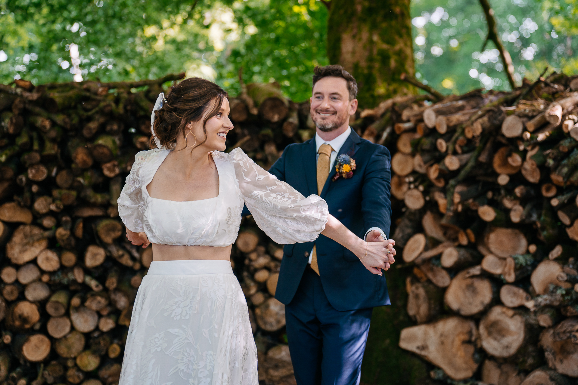 A man and woman in wedding attire