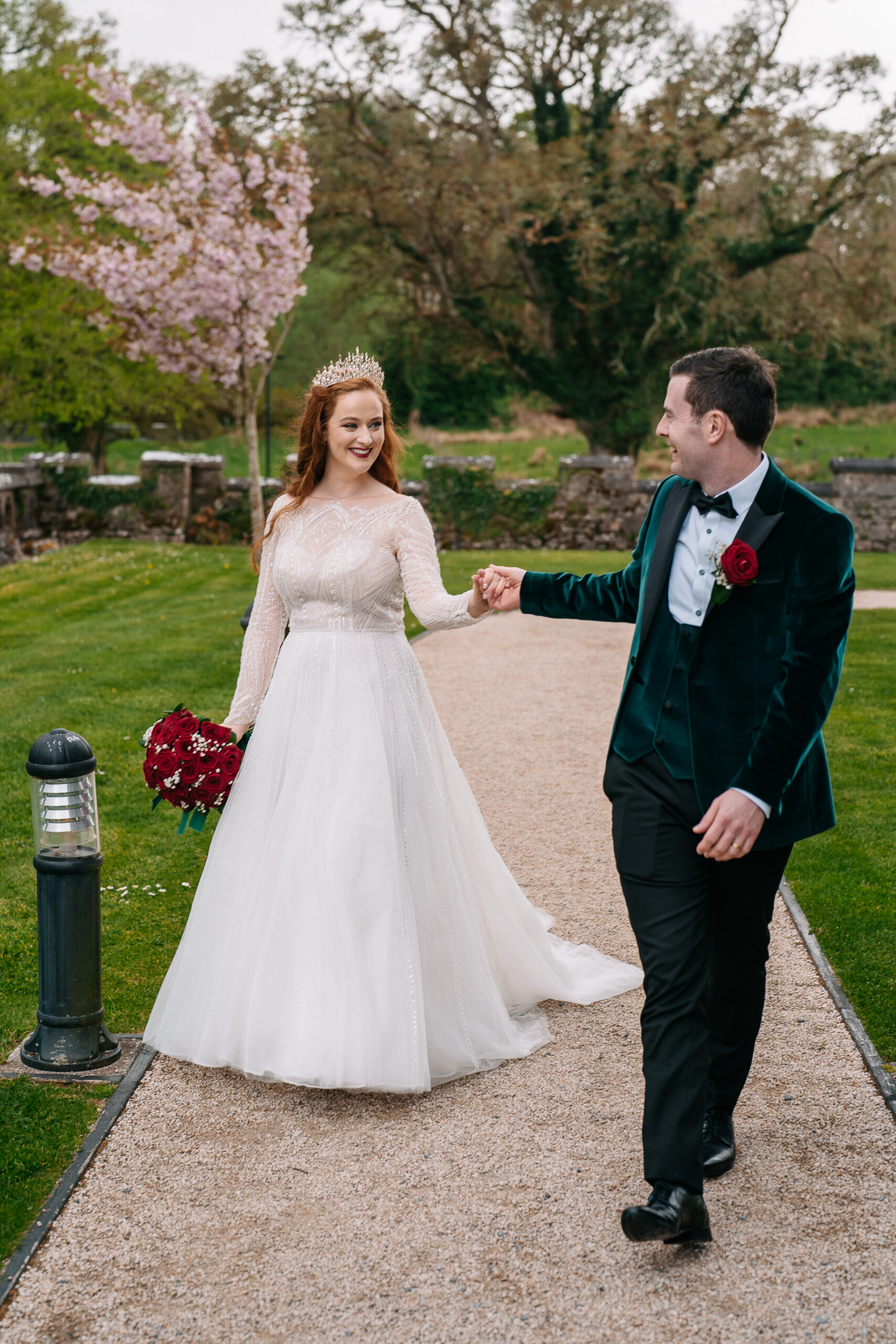 A man and woman in wedding attire