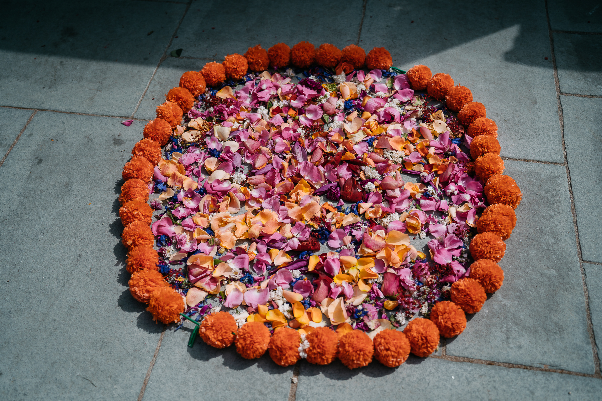 A large pile of flowers