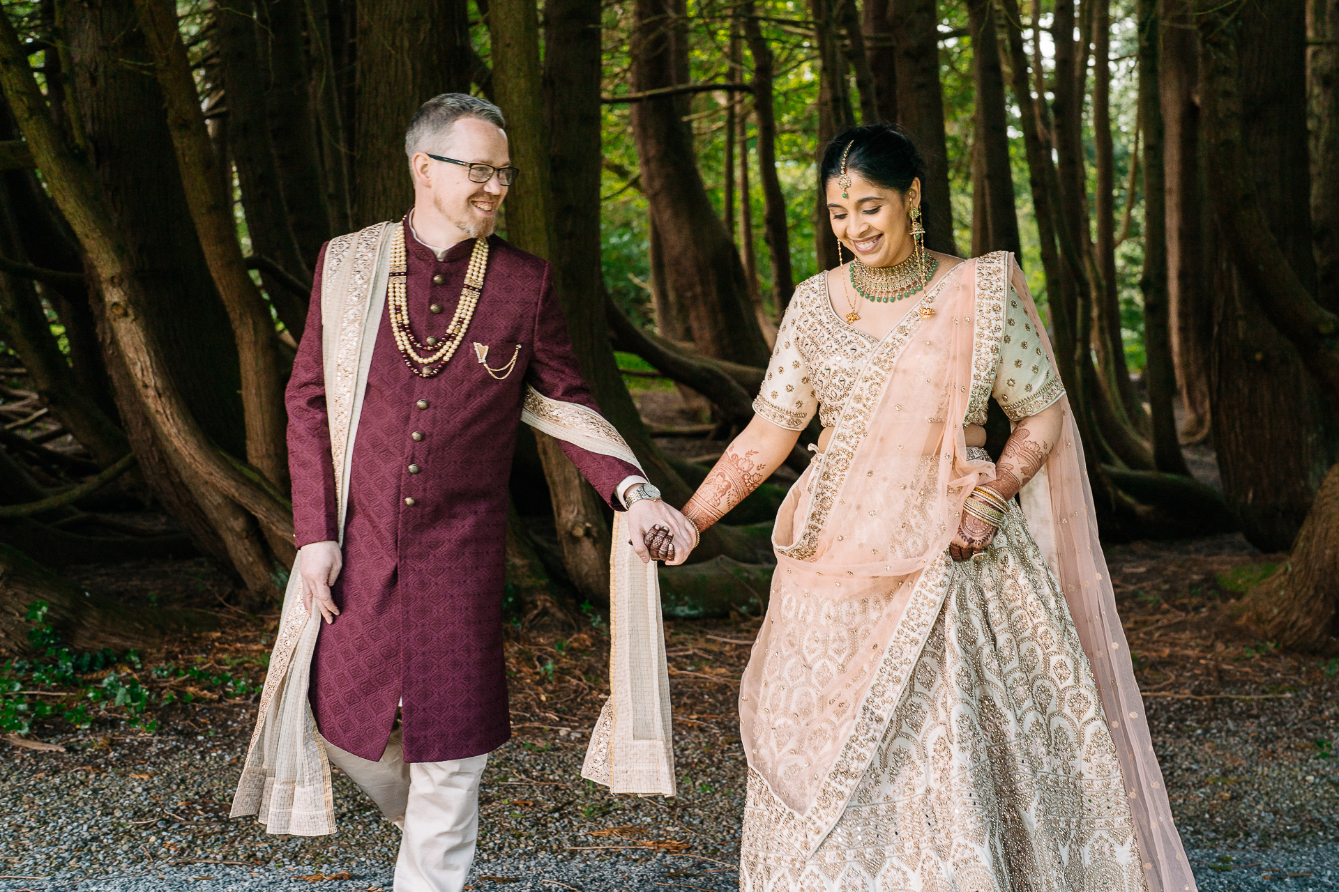 A man and woman in wedding attire