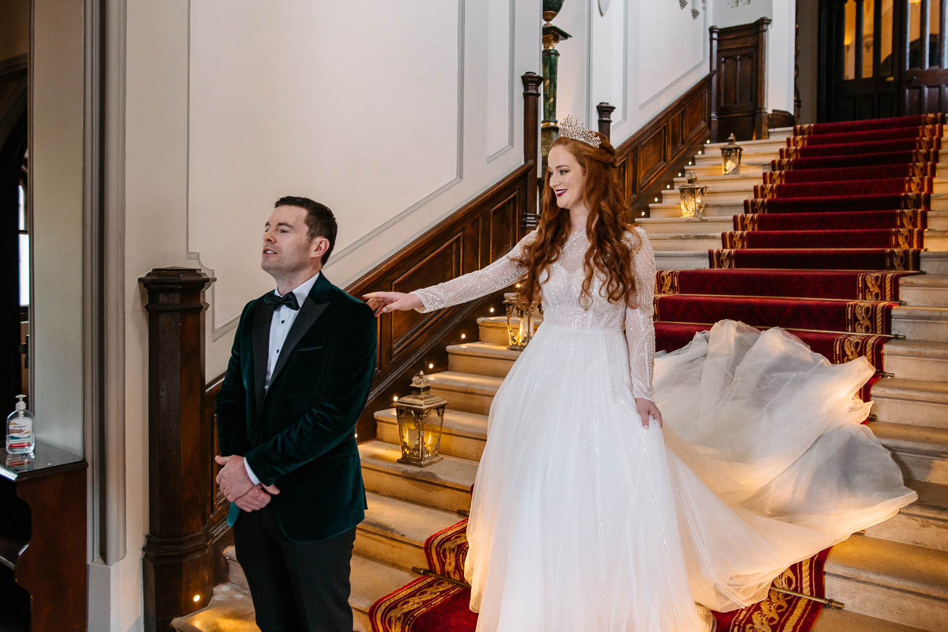 A man and woman in wedding attire