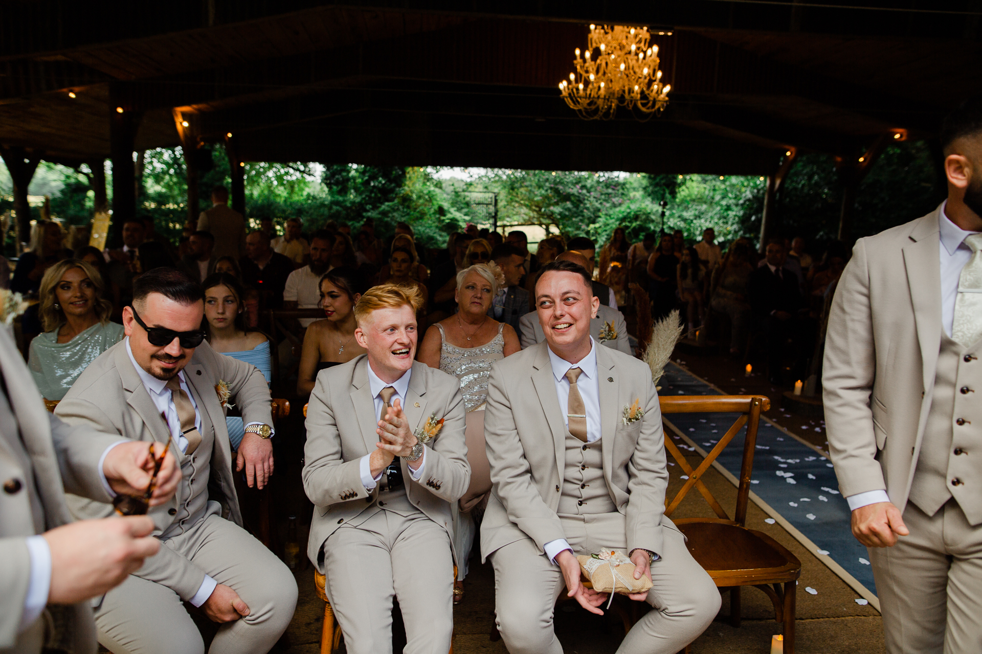 A group of people sitting in chairs