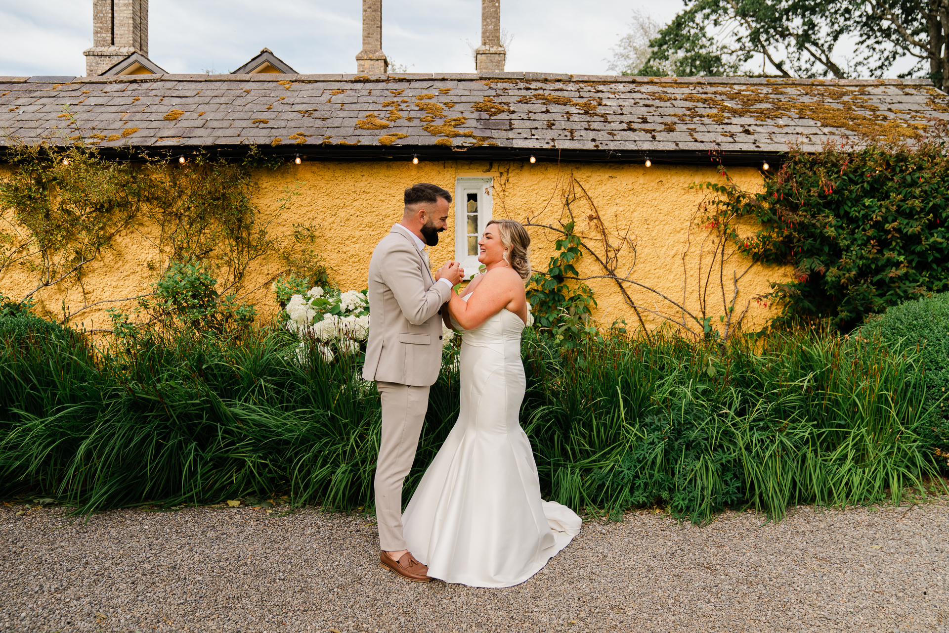 A man and woman in wedding attire