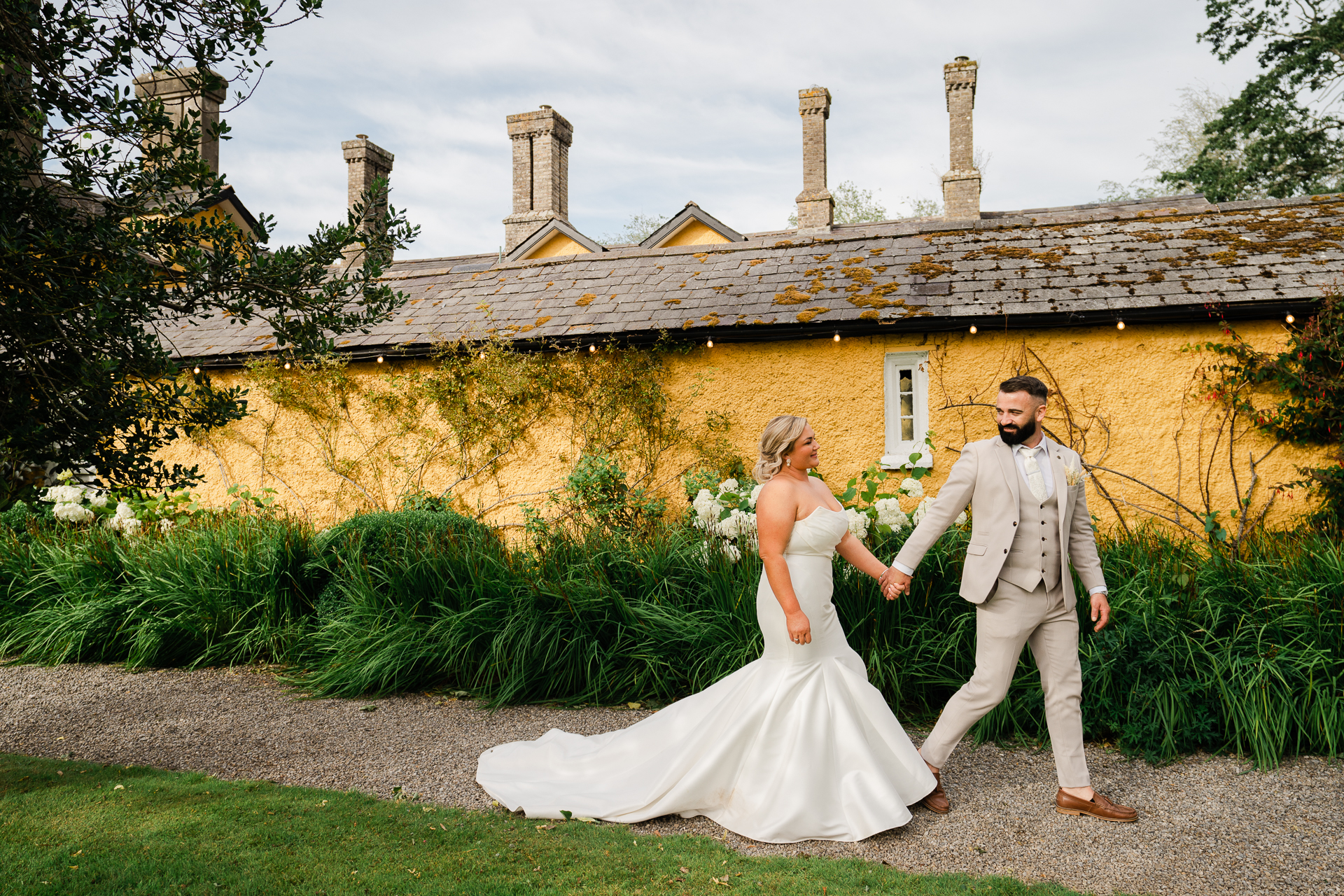 A man and woman in wedding attire