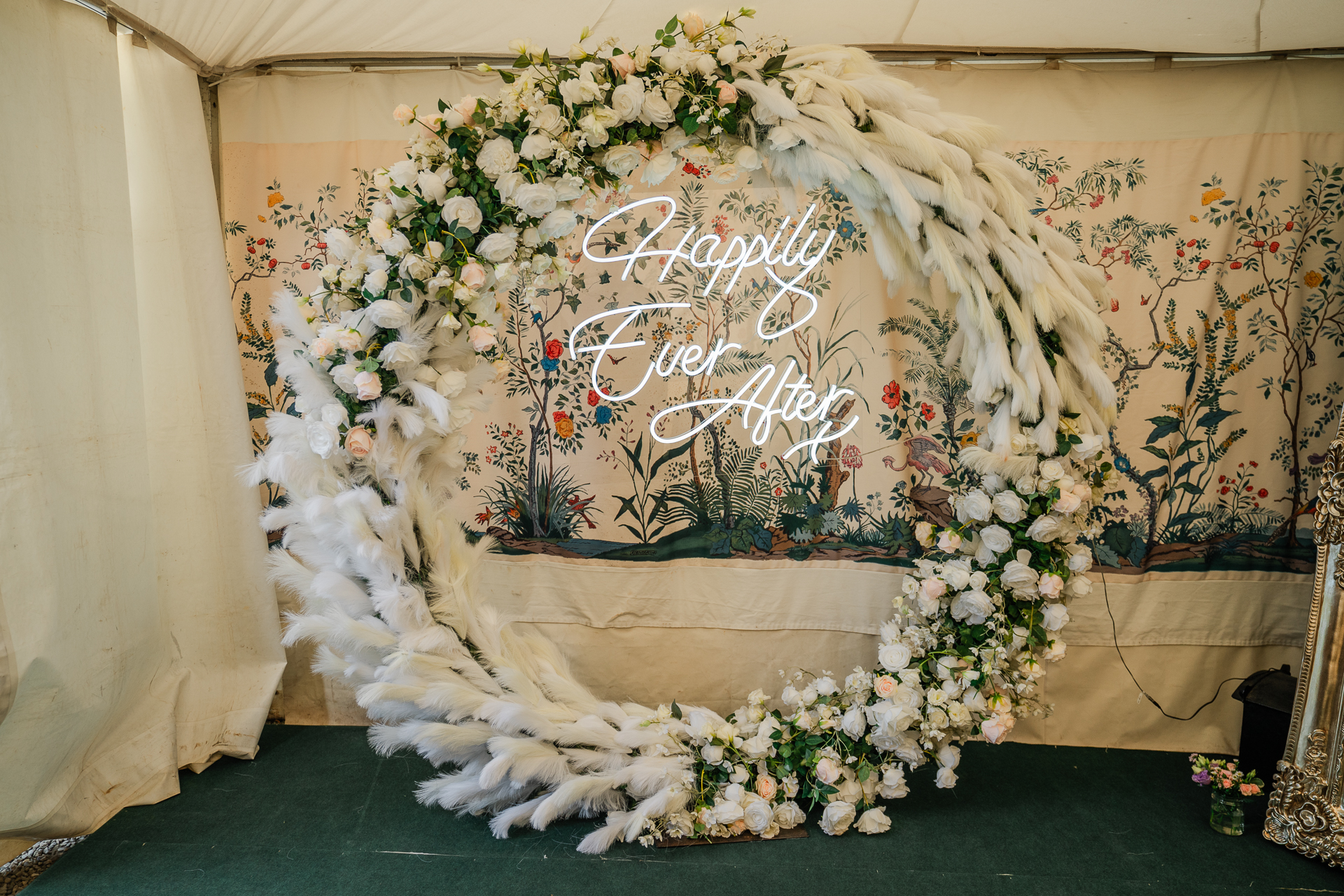 A decorated bed with flowers