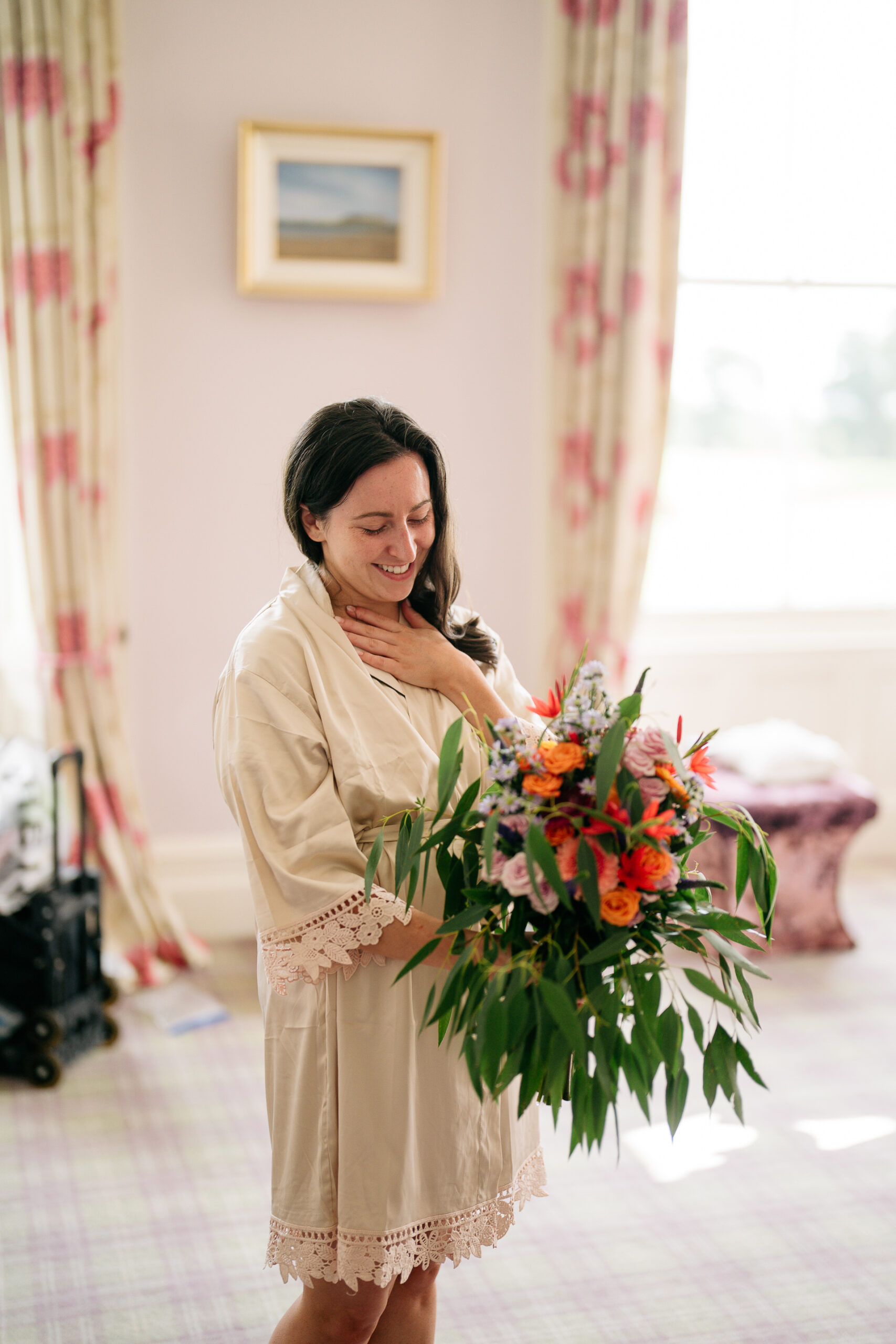 A person holding a bouquet of flowers