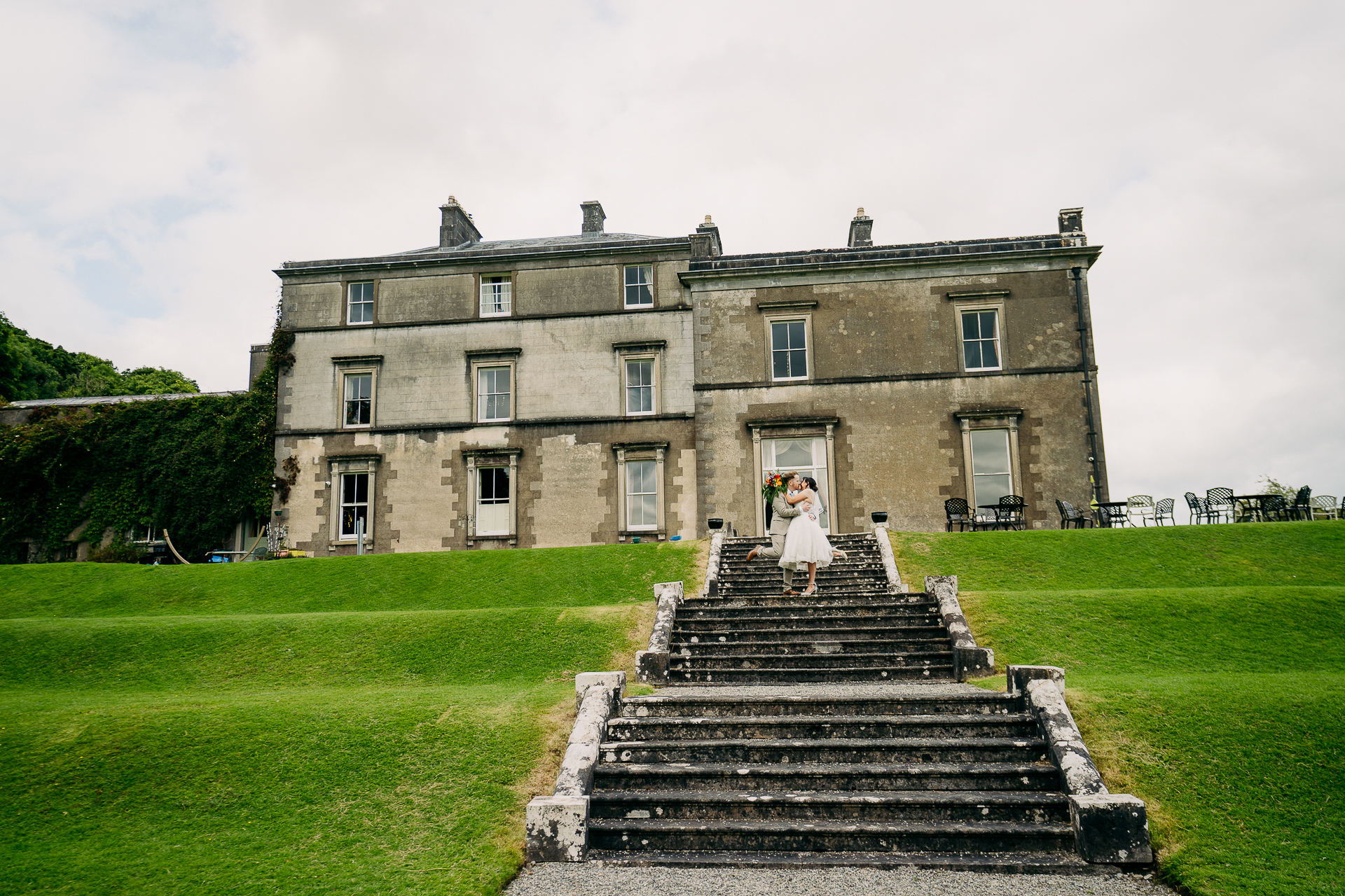 A large stone building with stairs