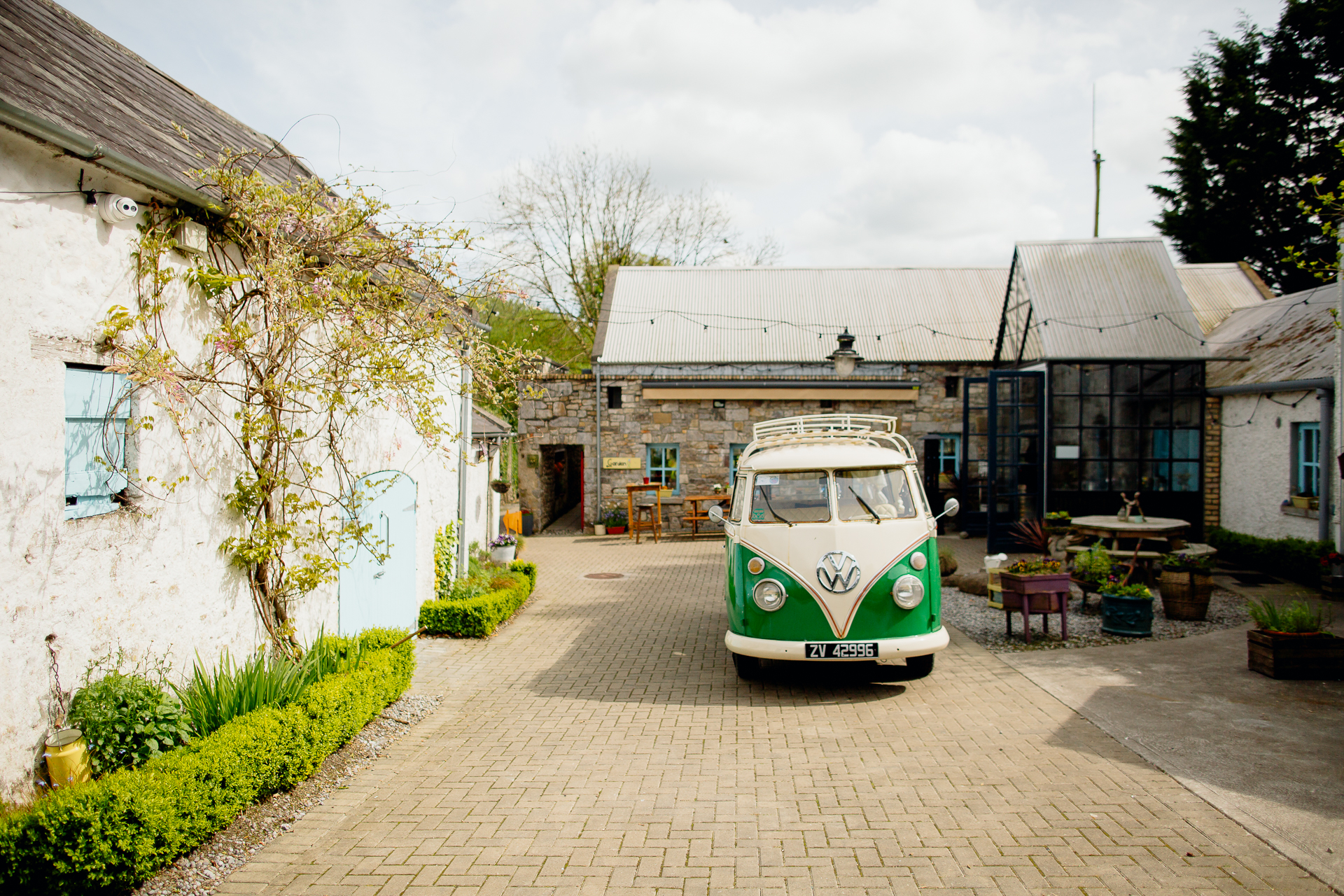 A bus parked in a driveway