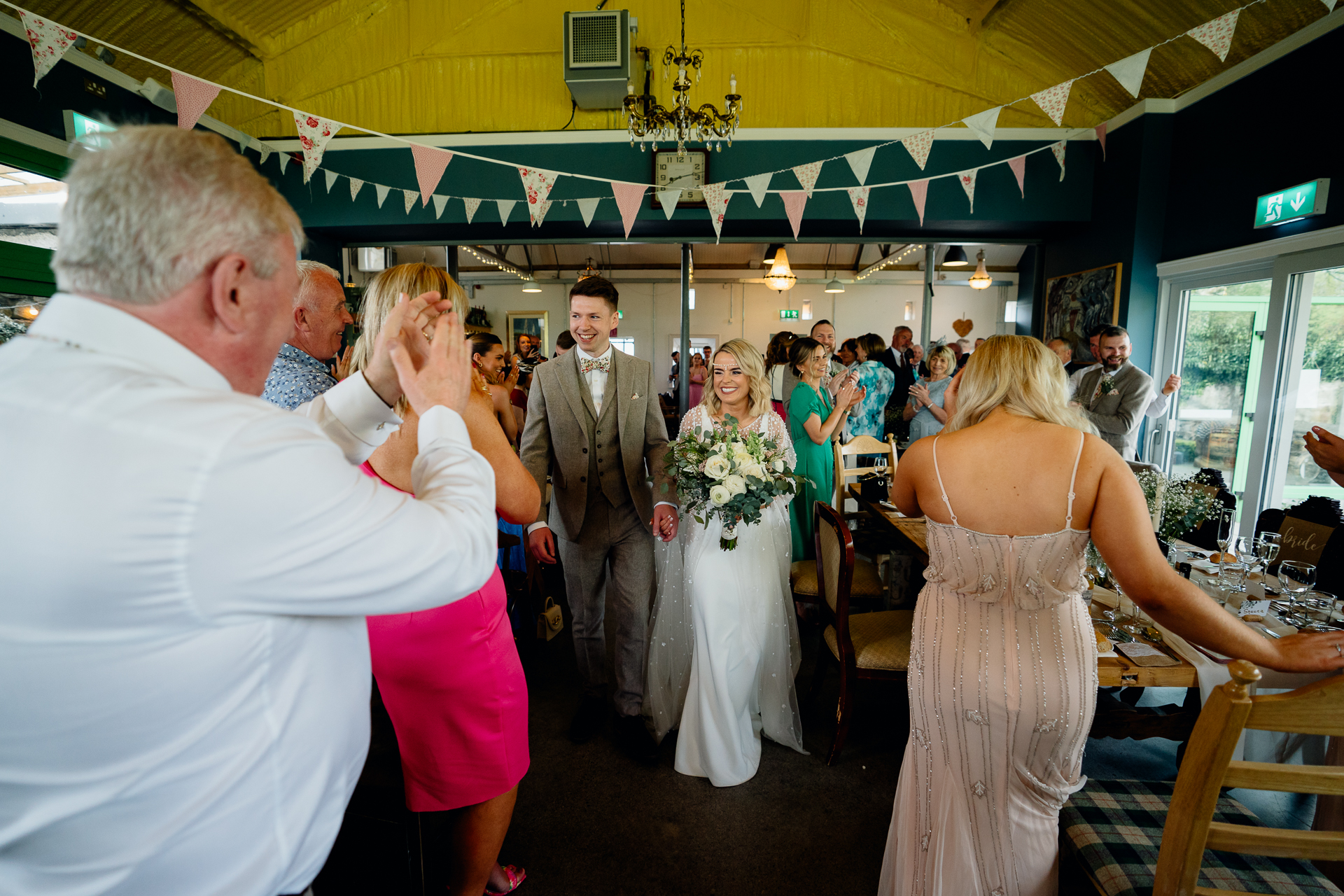 A bride and groom kissing