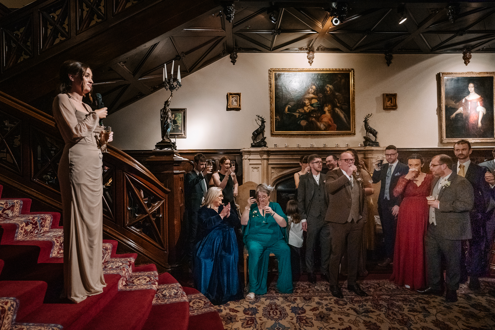 A group of people standing in a room