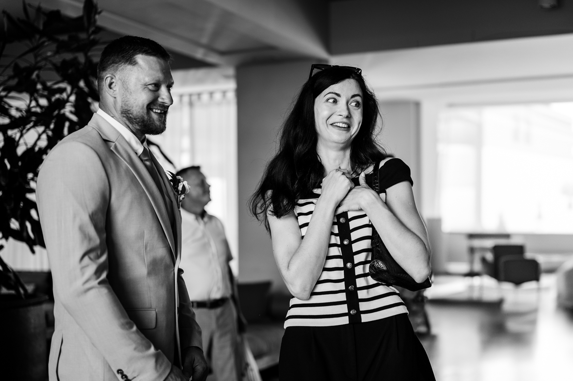 A man and a woman smiling