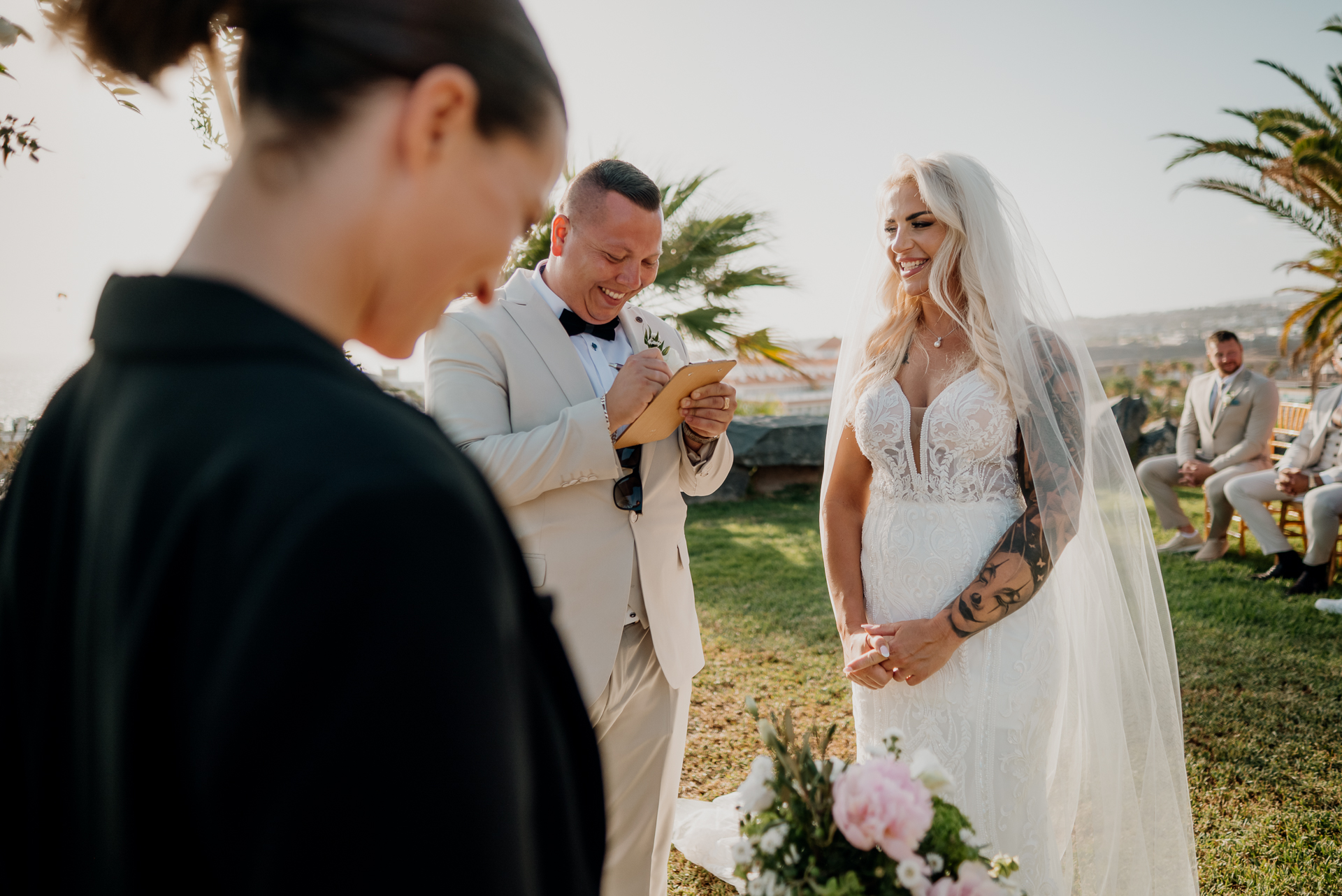 A man and woman in wedding attire