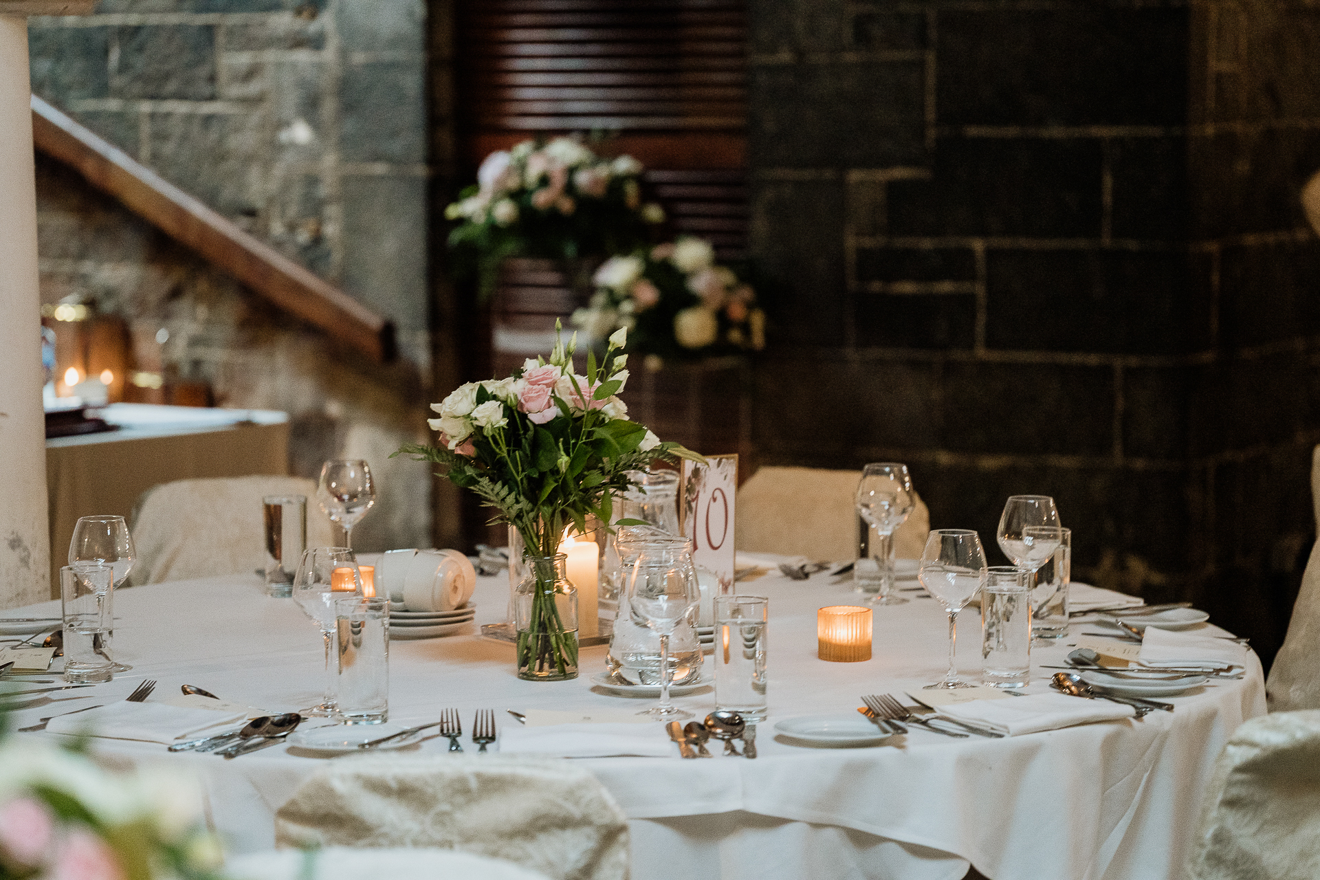 A table with plates and glasses