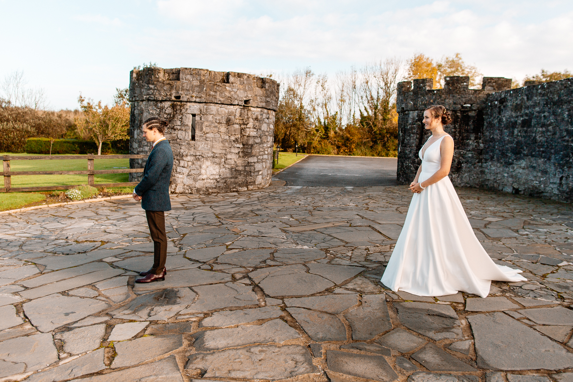 A man and woman in wedding attire