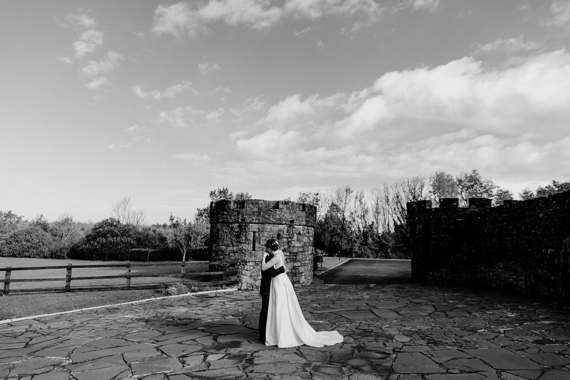 A bride and groom kissing