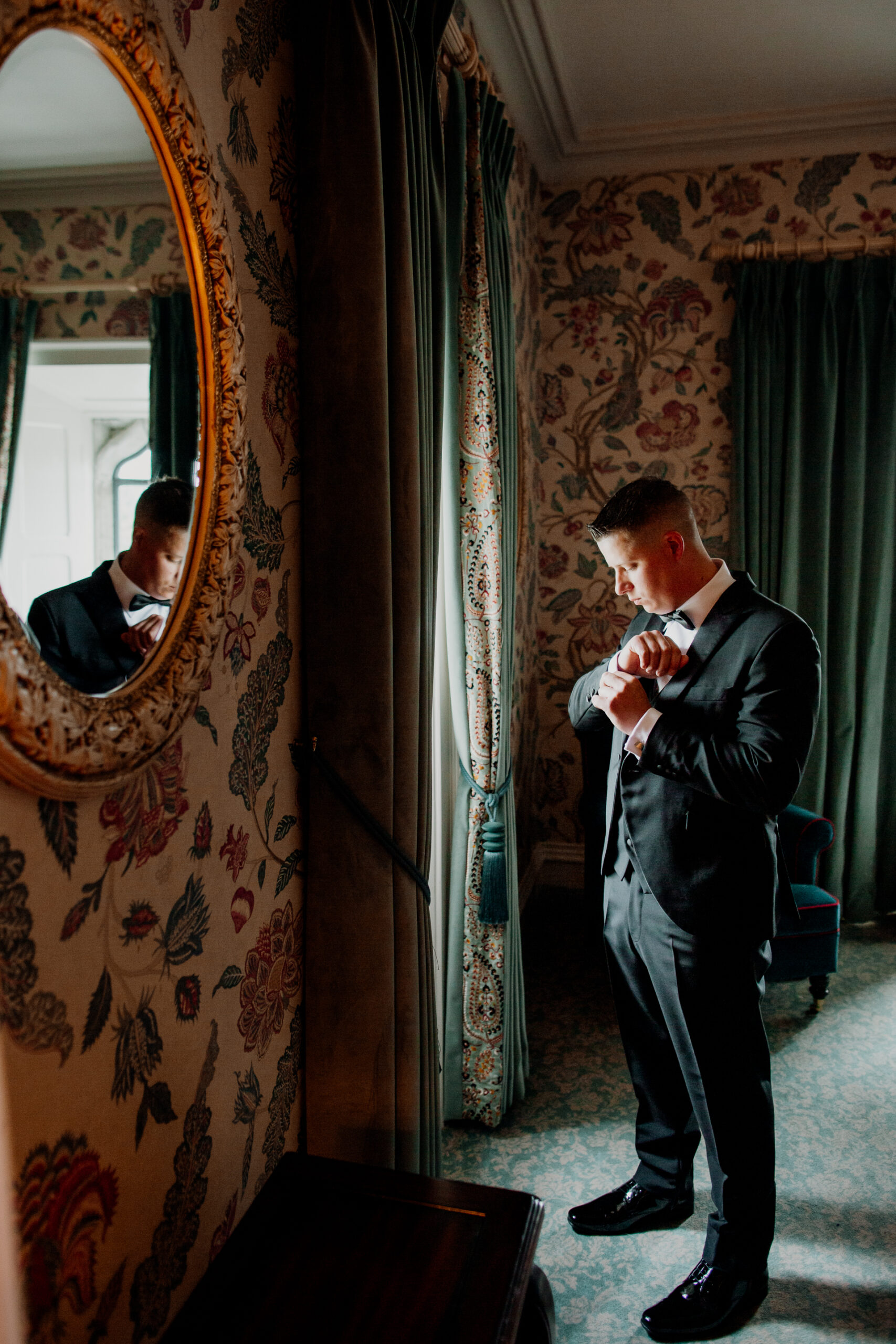 groom-preparation-in-castle-Kilkea-wedding-photoshoot