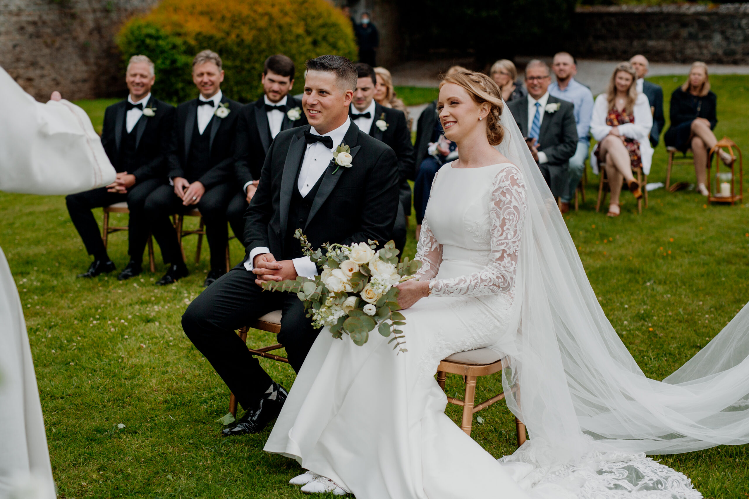 A man and woman in wedding attire