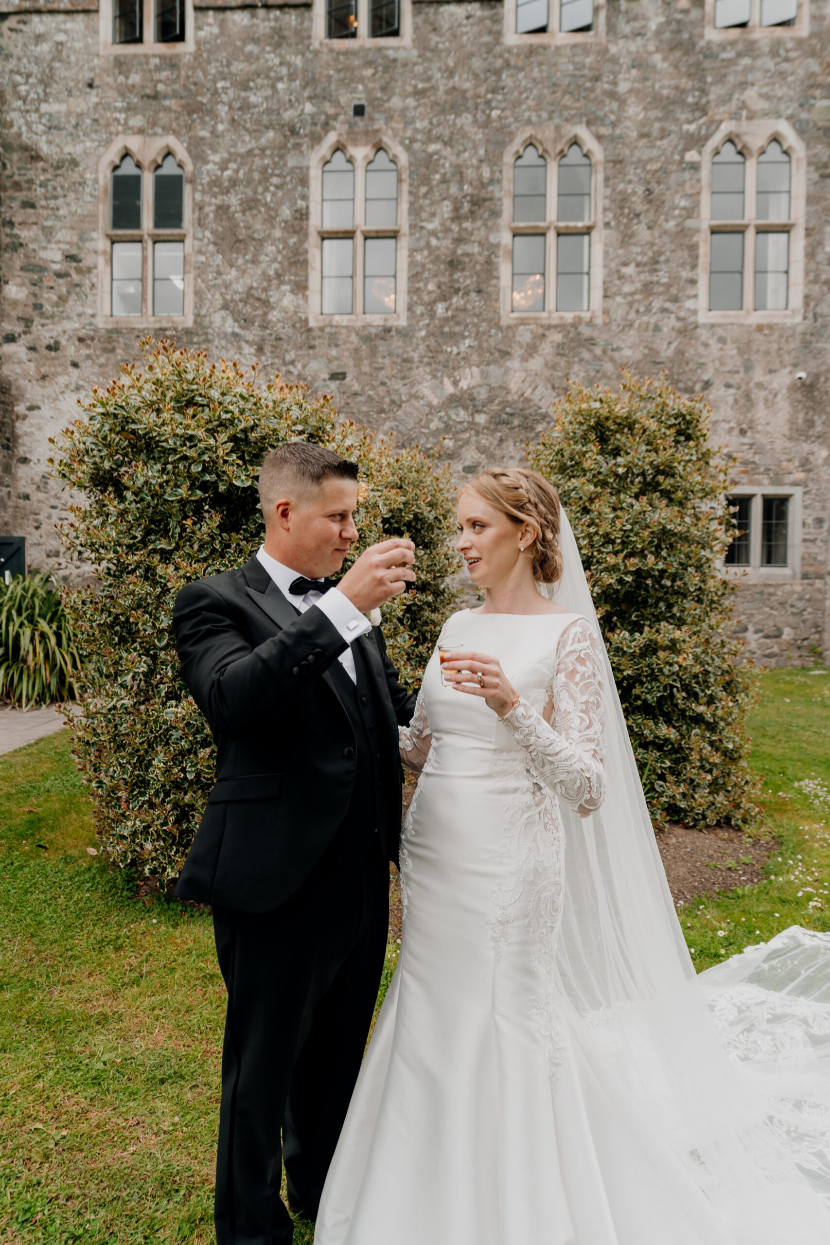 A man and woman in wedding attire