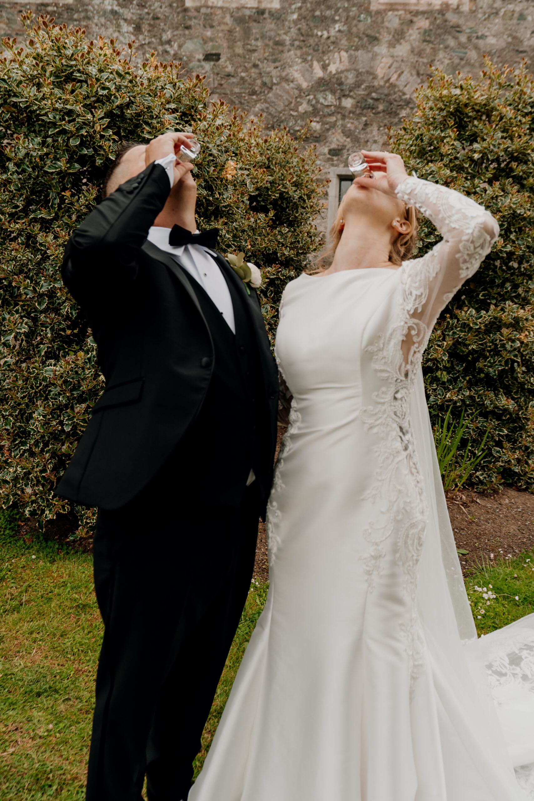 A man and woman in wedding attire