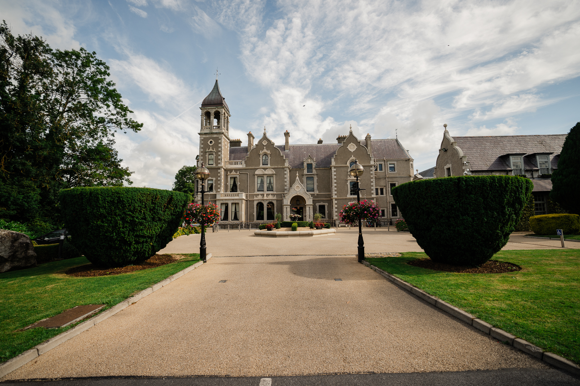 A large building with a large front yard