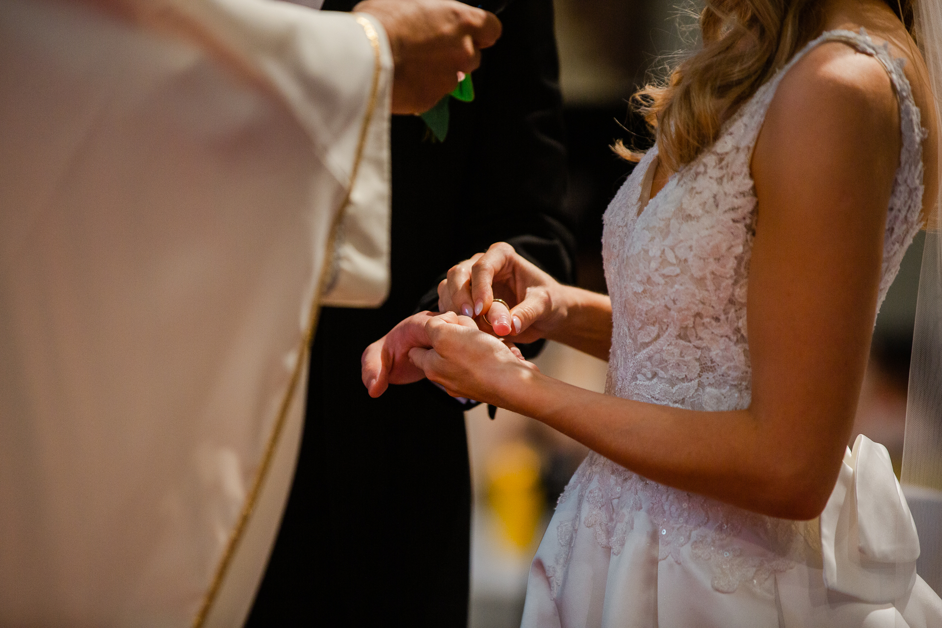 A woman getting her wedding dress done