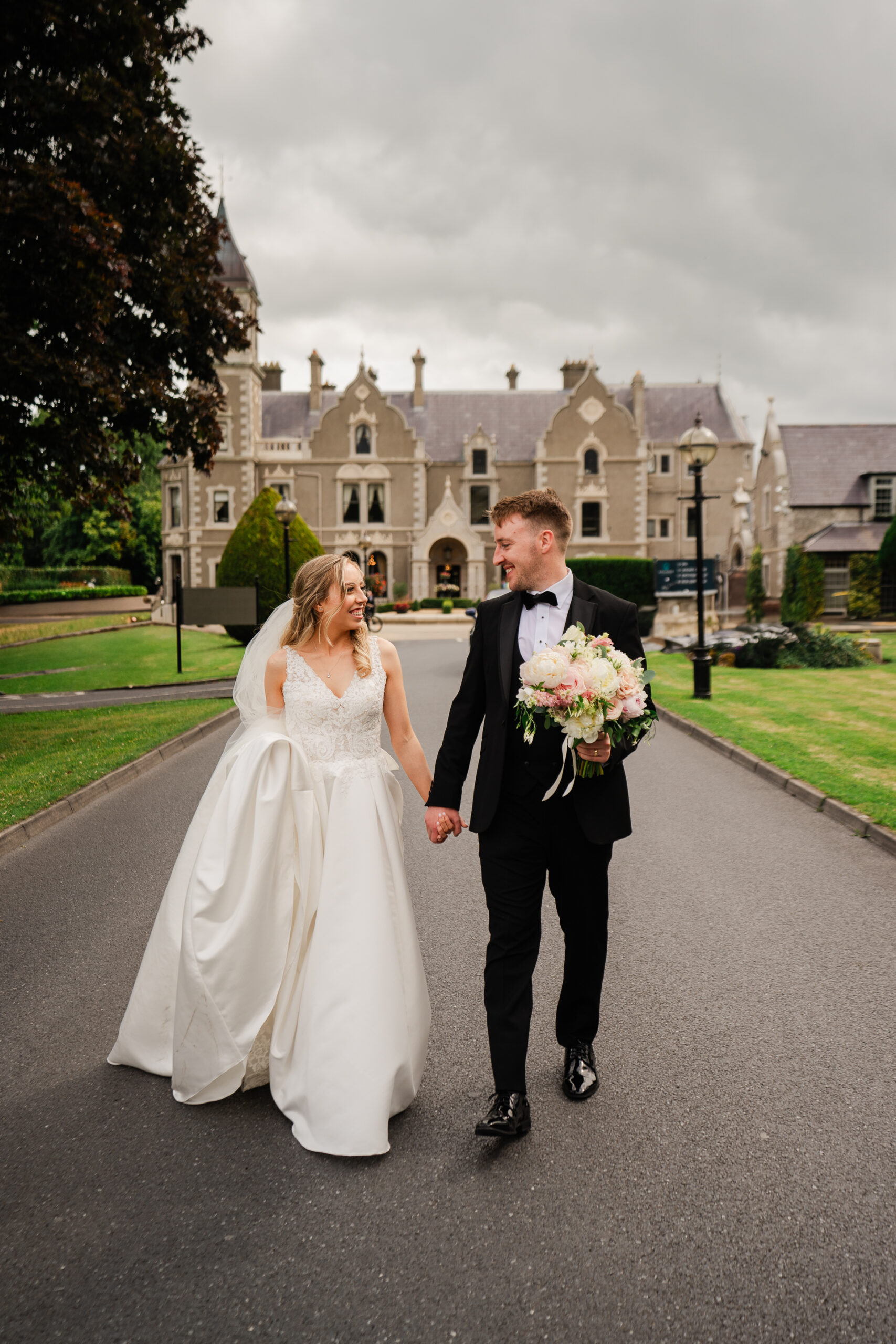 A man and woman in wedding attire