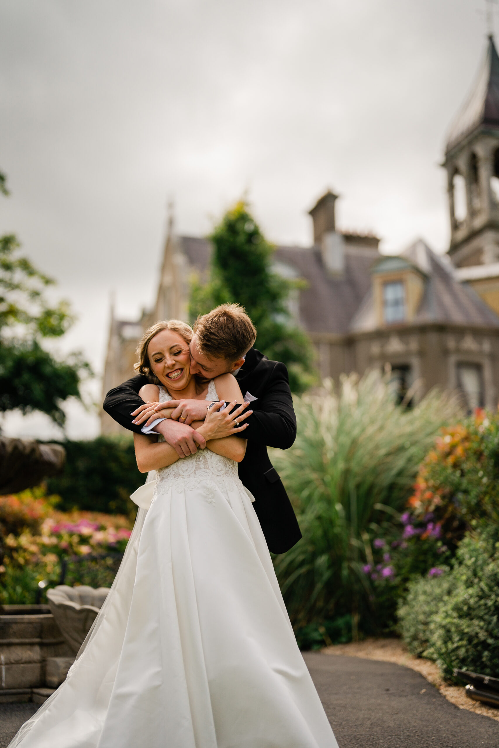 A man and woman in wedding attire