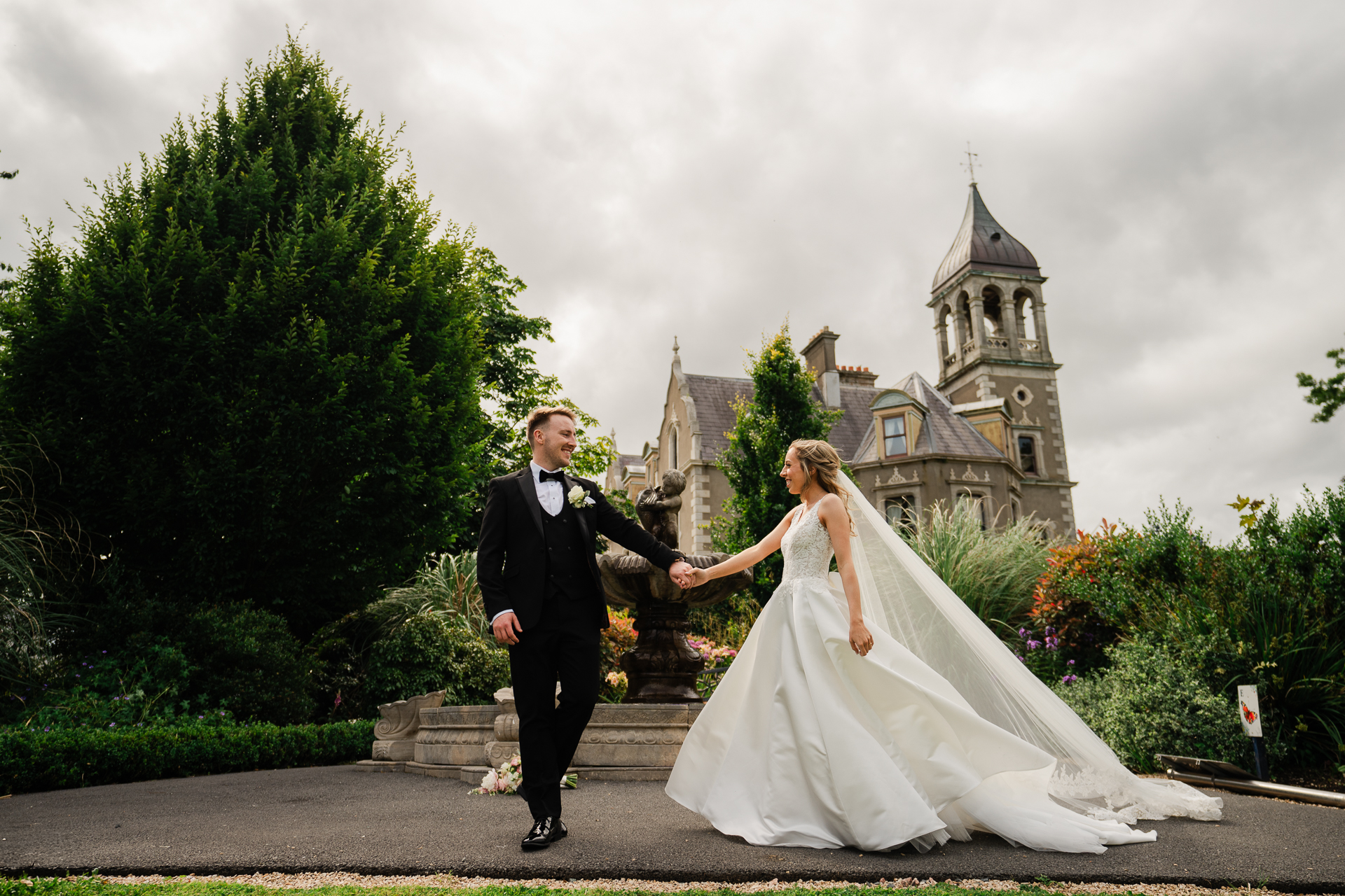 A man and woman in wedding attire