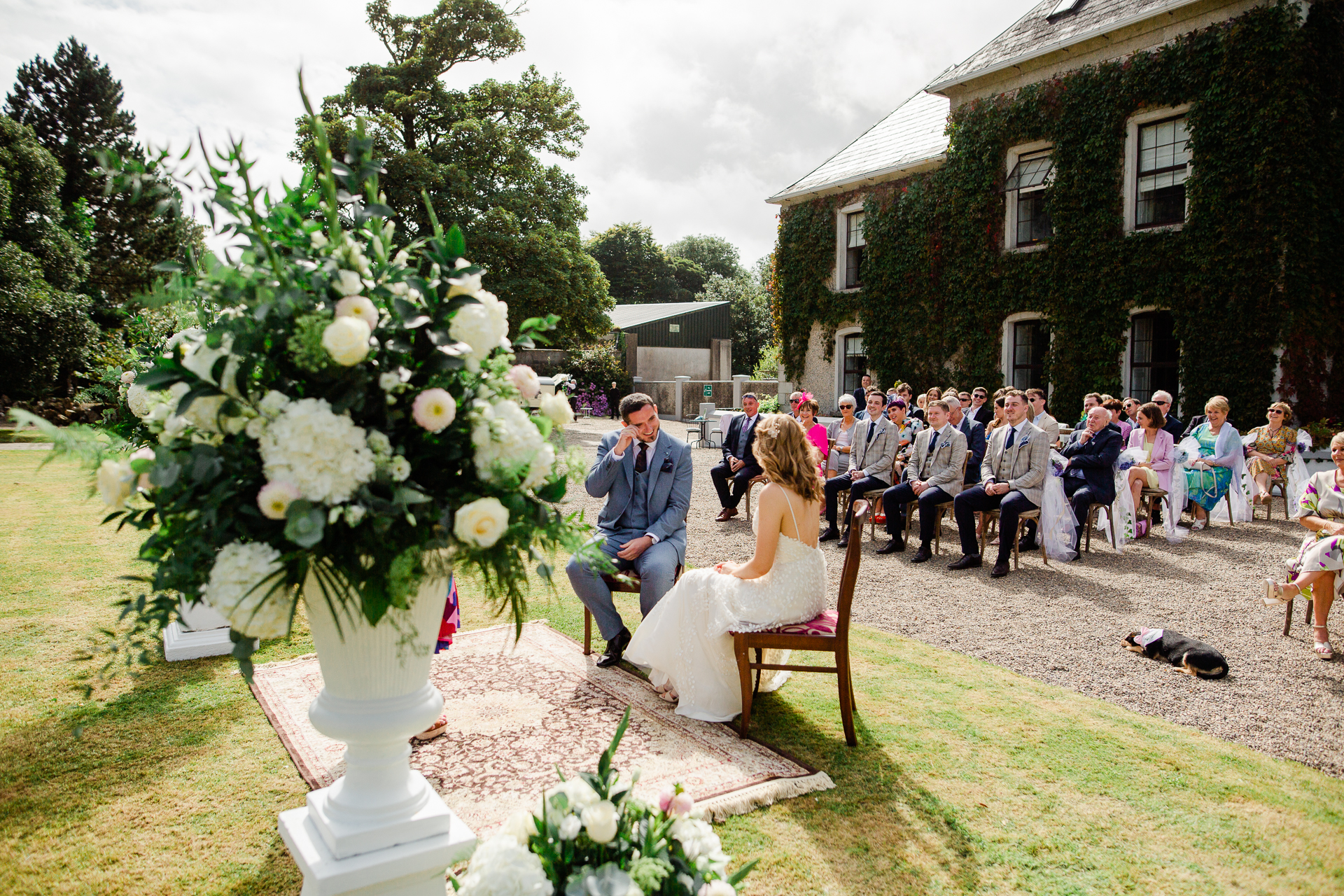 A bride and groom kissing