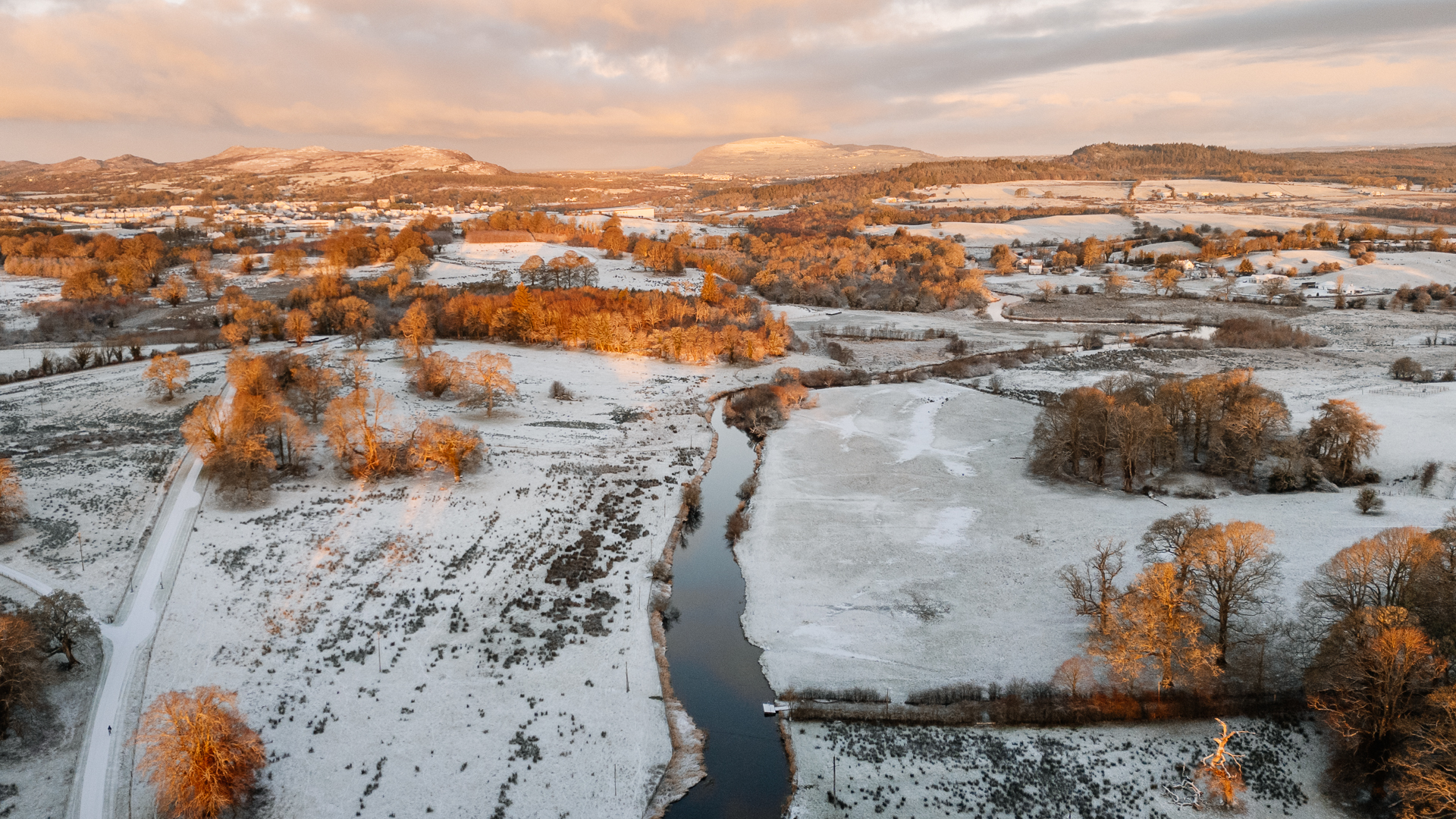 A river with snow and trees