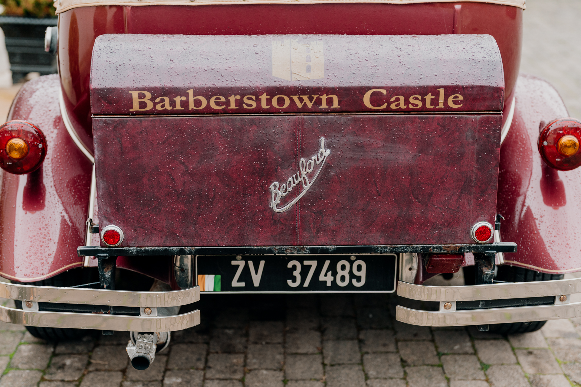 A red truck with a sign on it