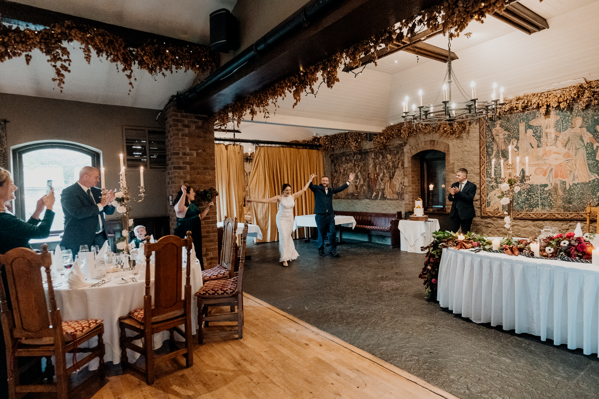 A wedding party in a room