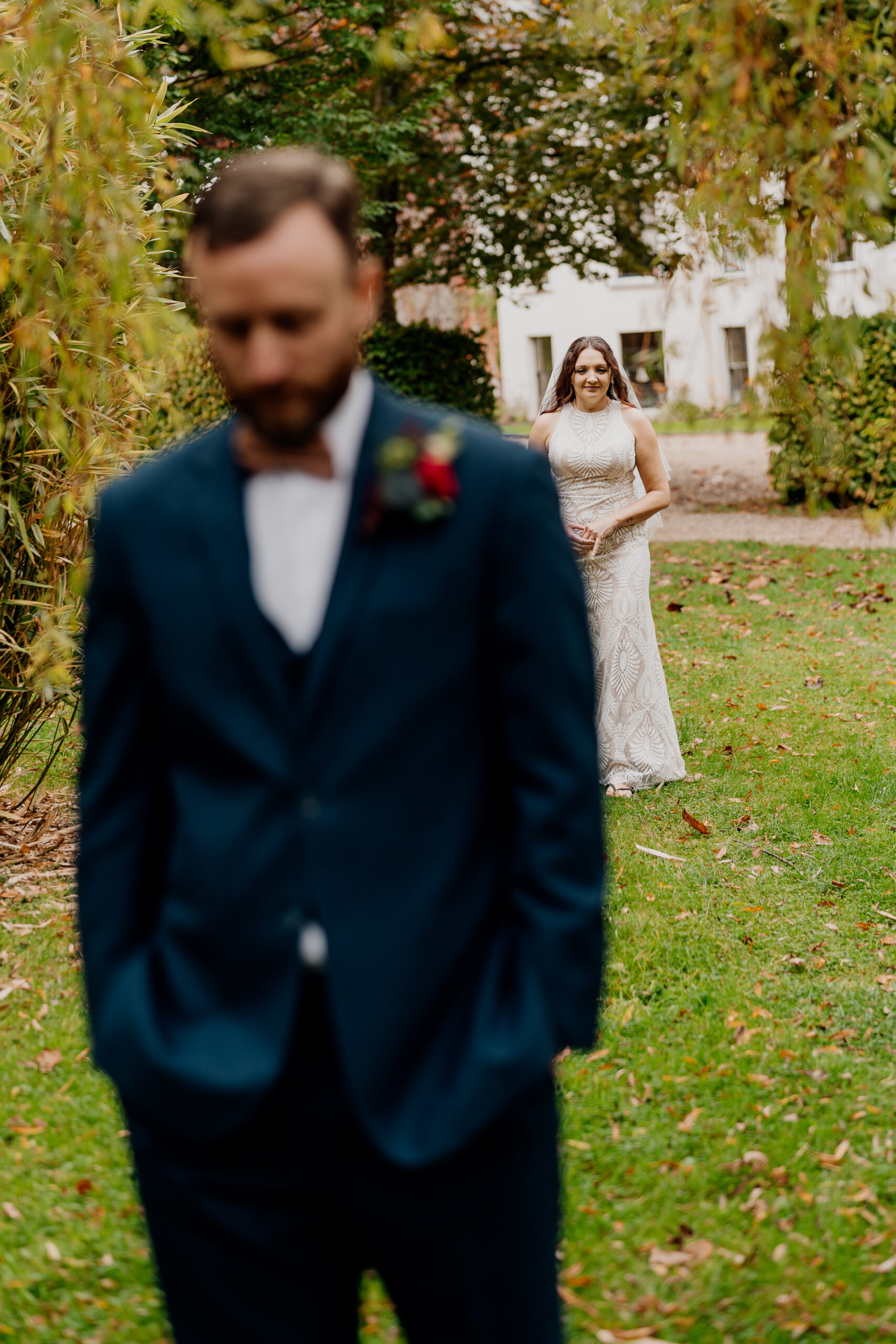 A man in a suit and a woman in a dress