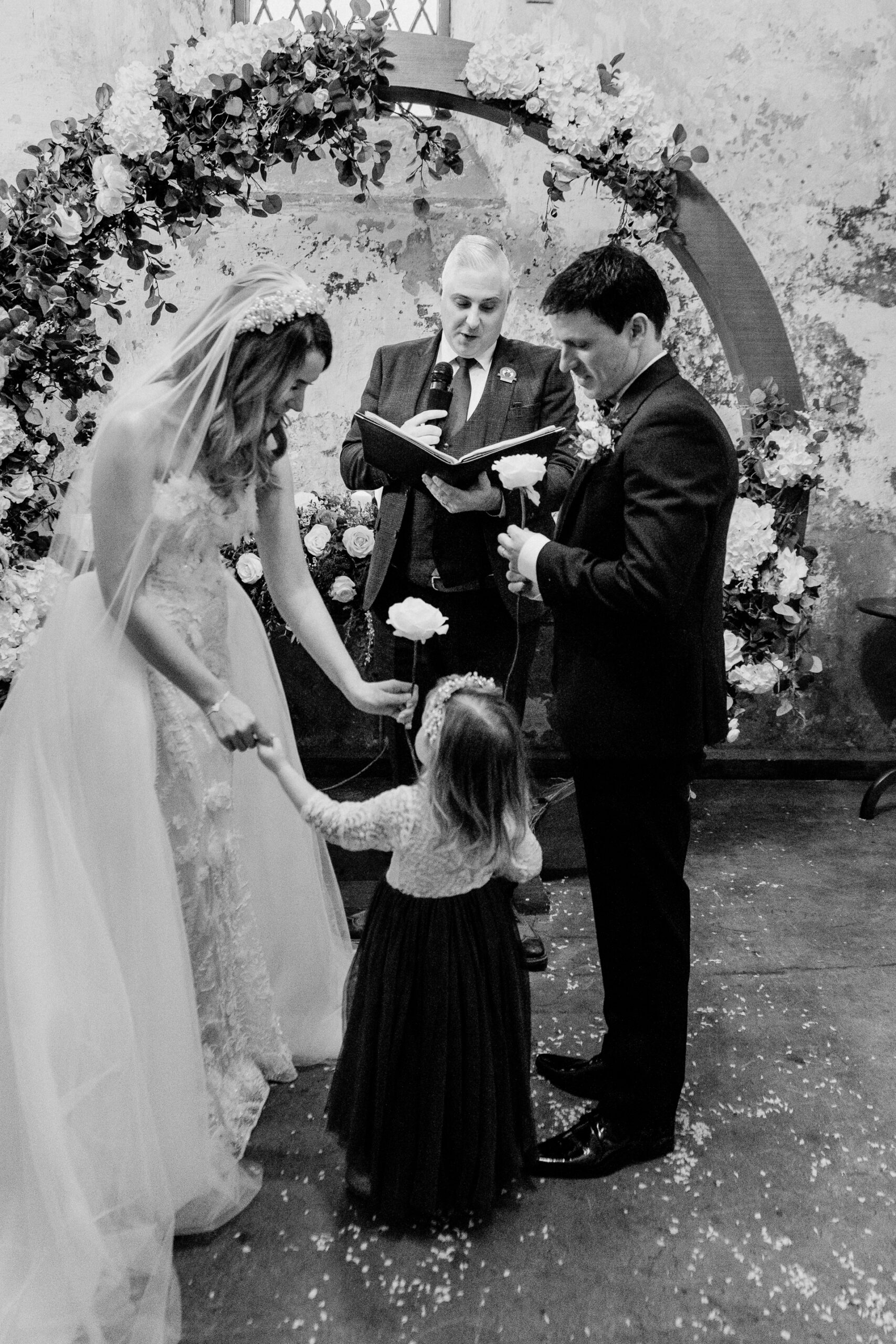 A bride and groom kissing