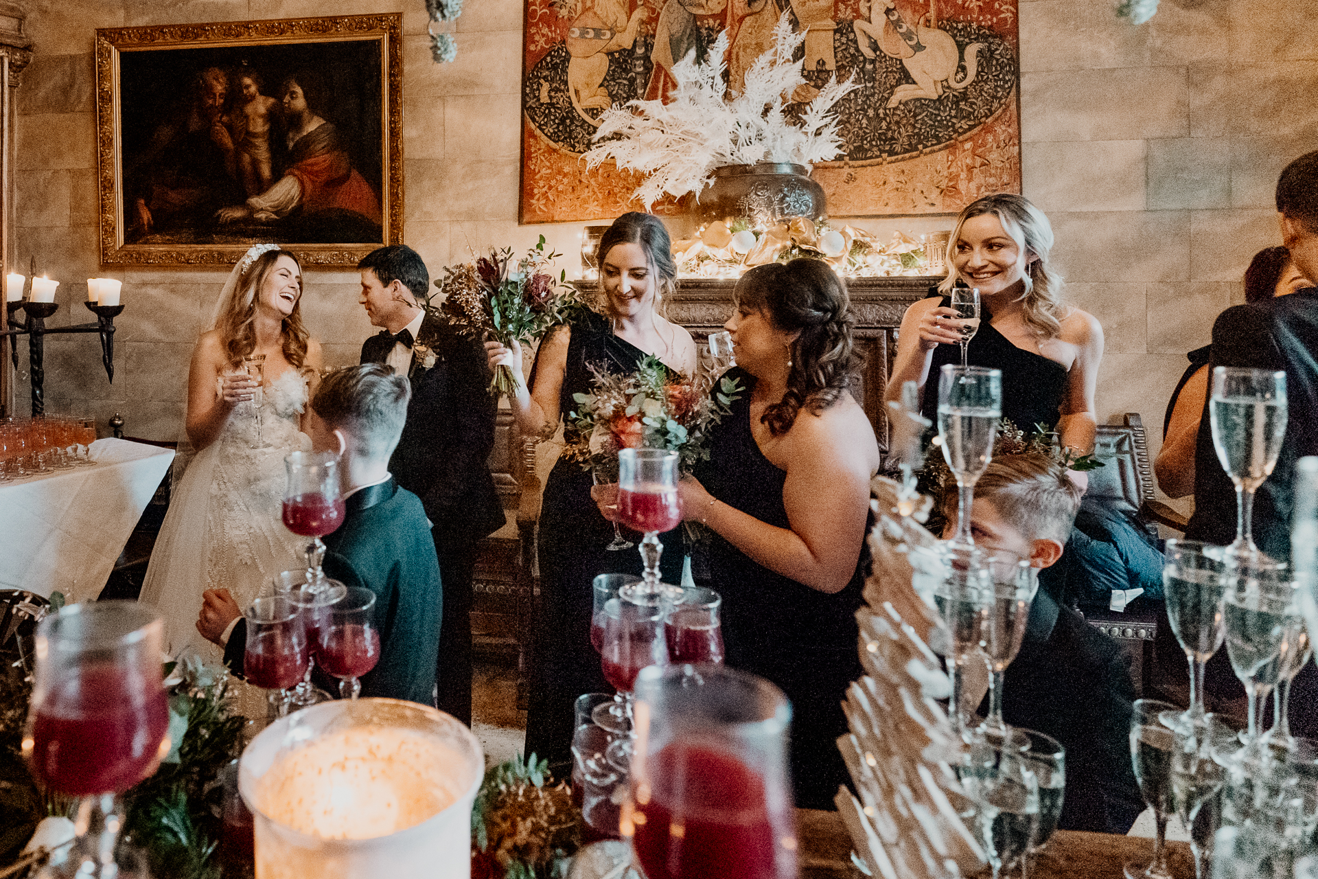 A group of people drinking wine