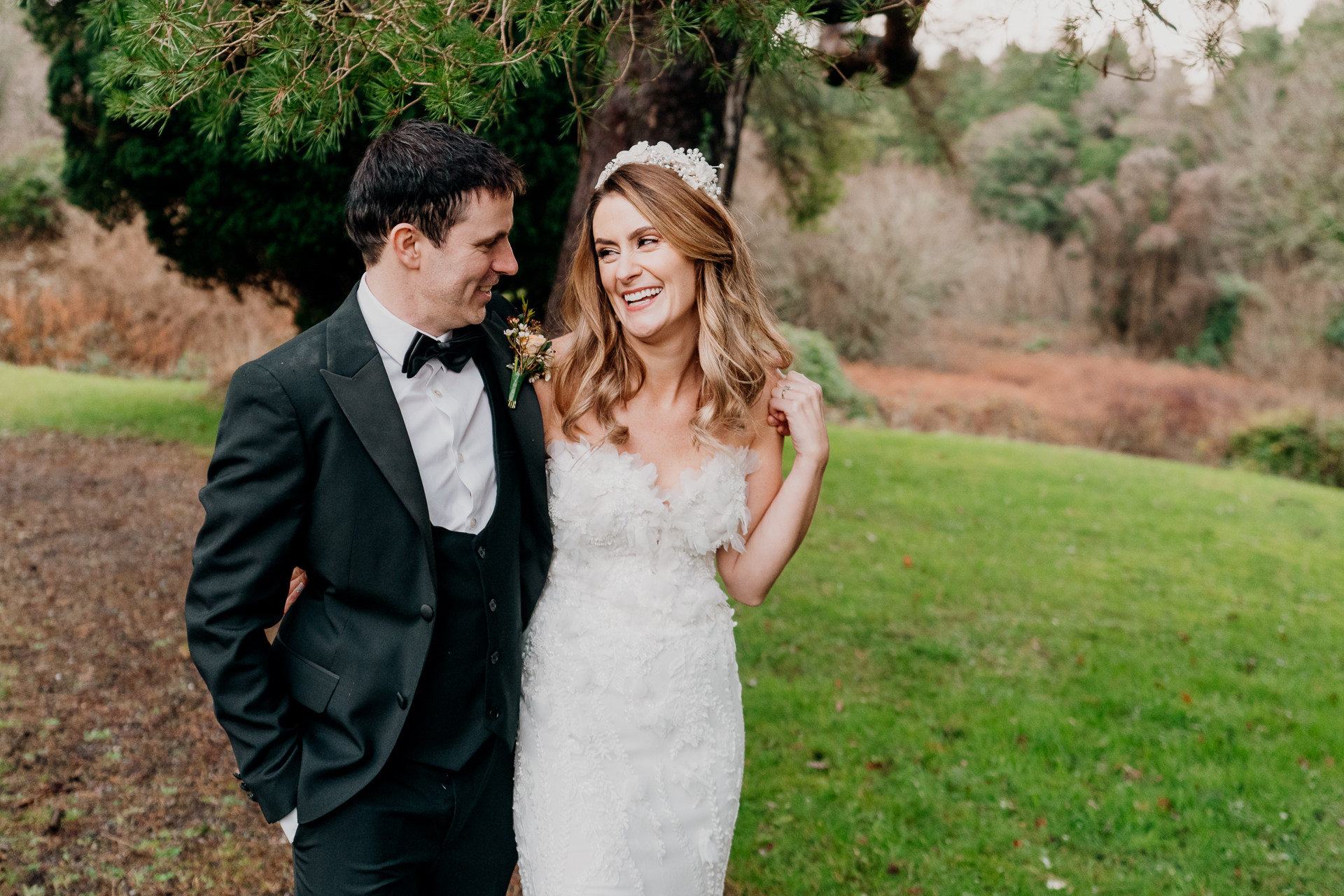 A man and woman in wedding attire