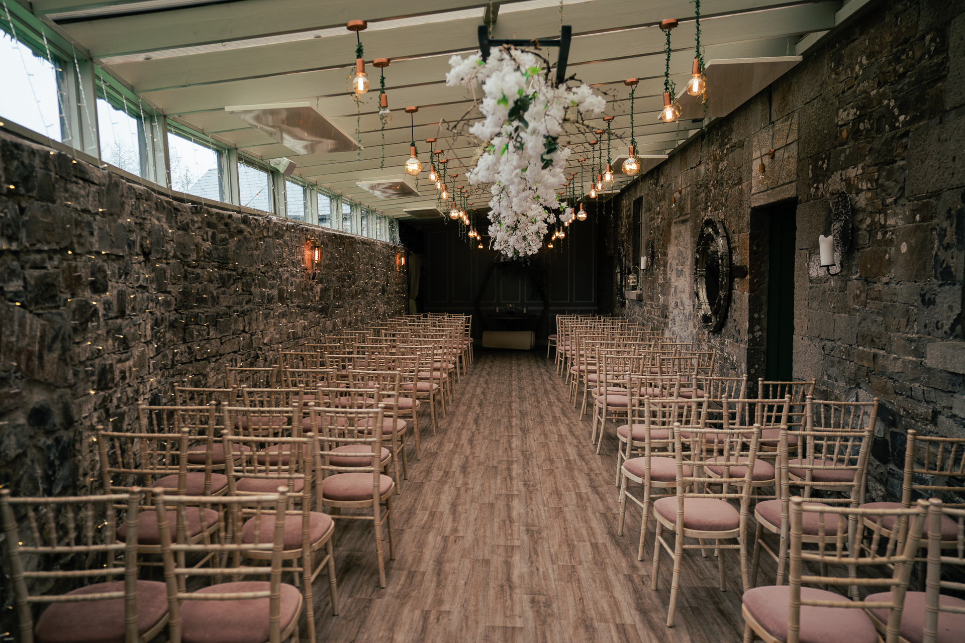 A room with tables and chairs