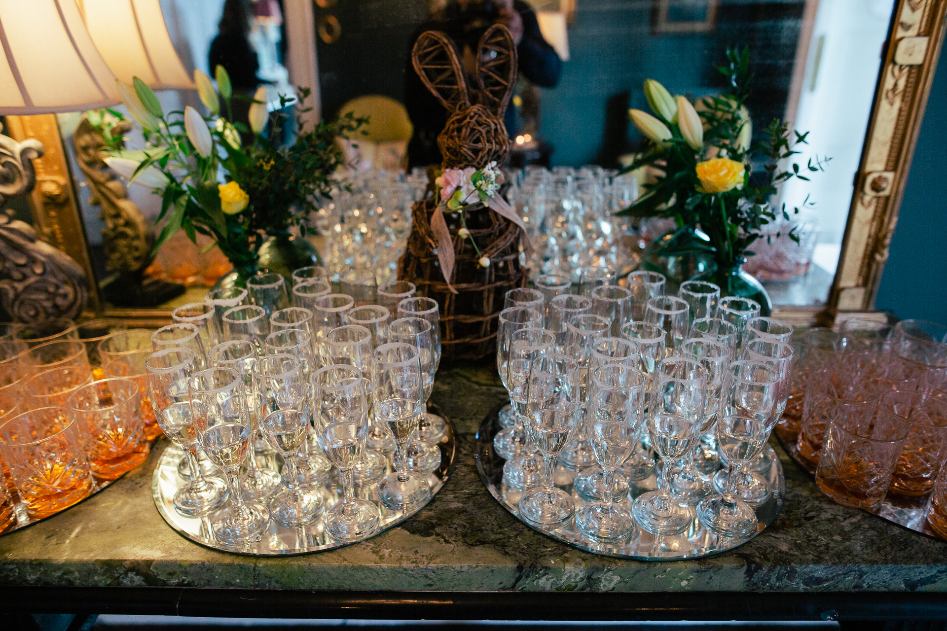 A table with glasses and candles