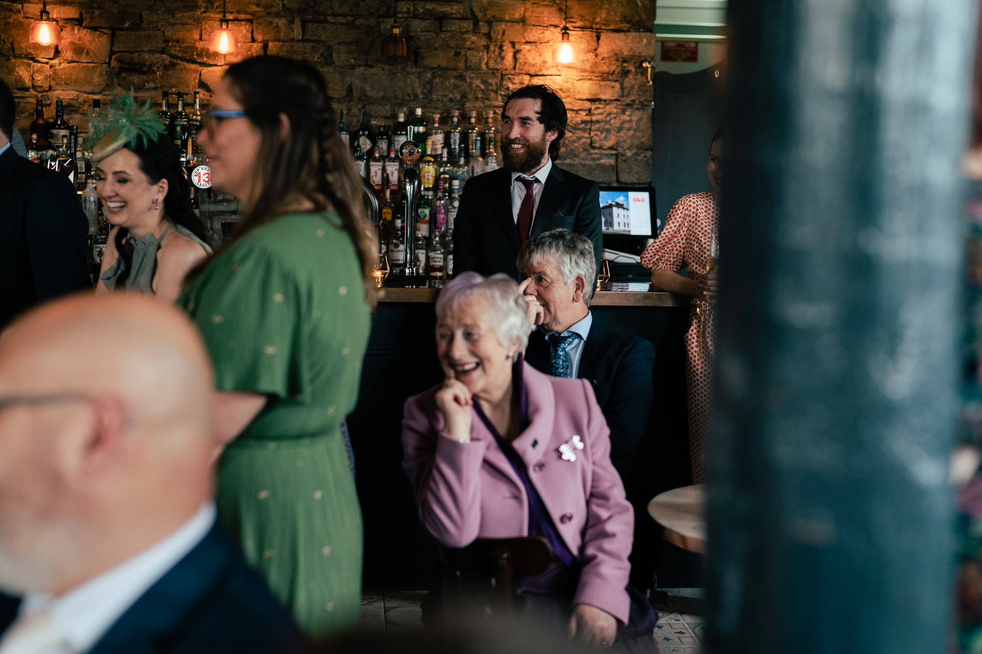 A group of people in a bar