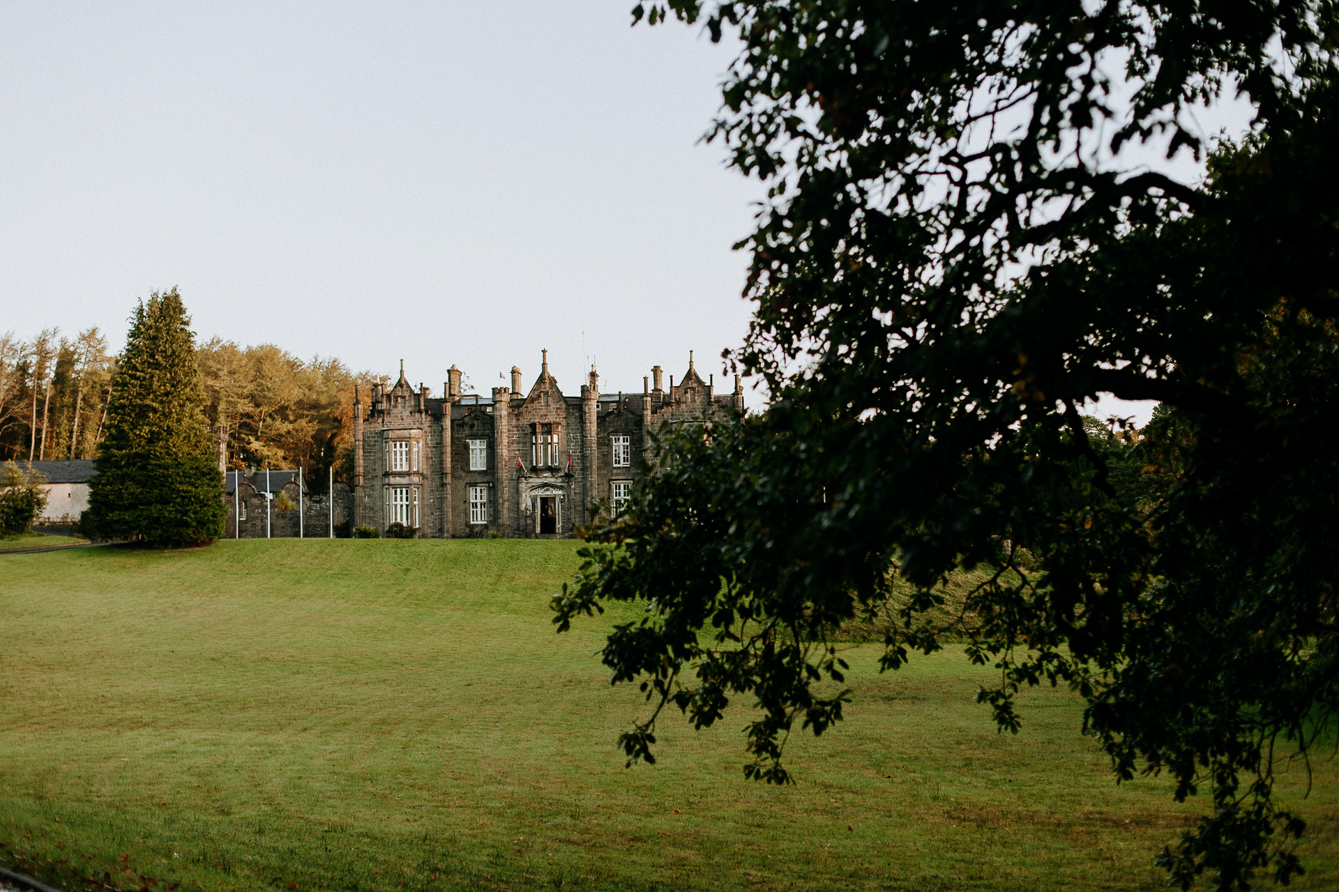 A large building with a lawn in front of it