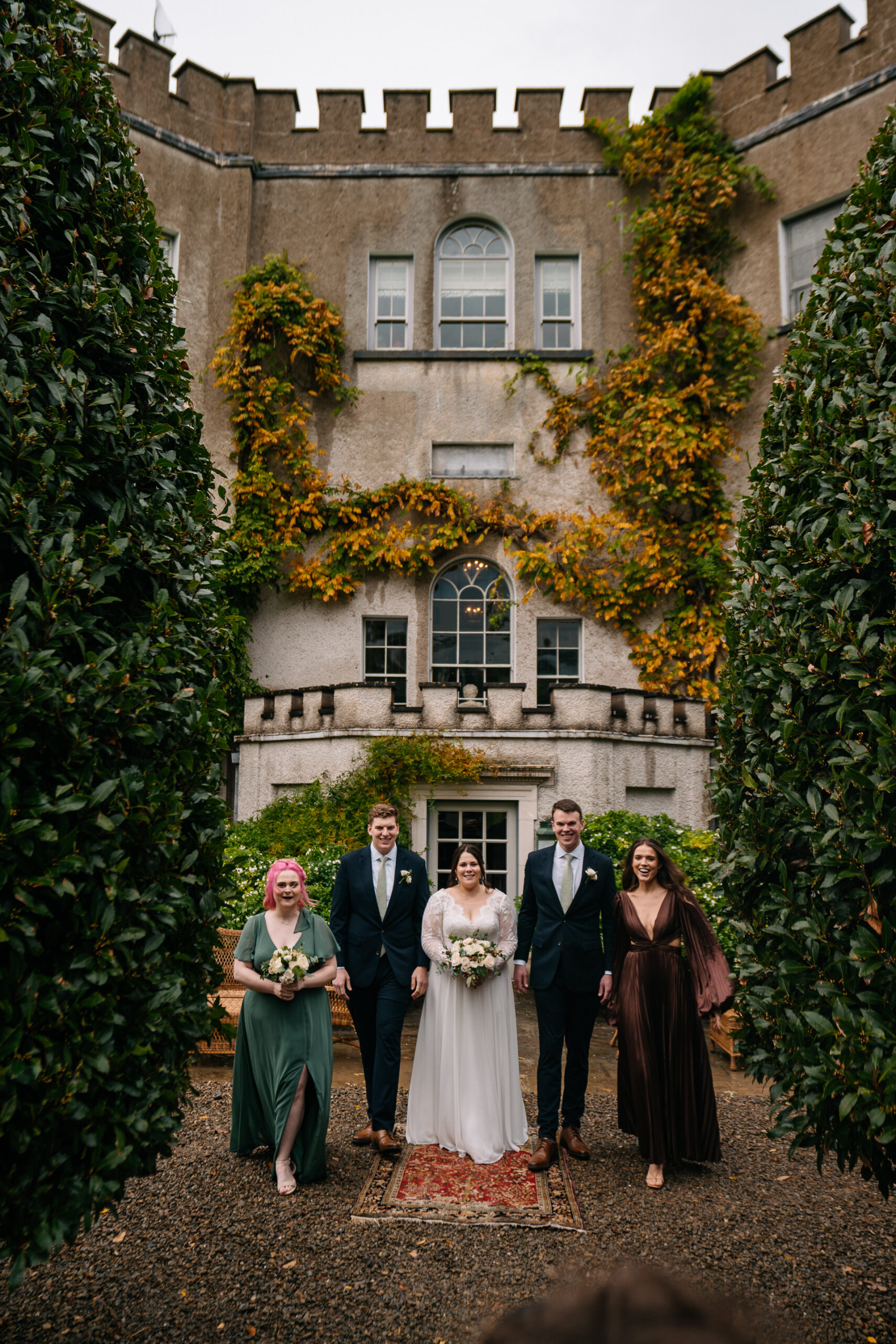 A panoramic view of Glin Castle surrounded by lush greenery and stunning Irish landscapes