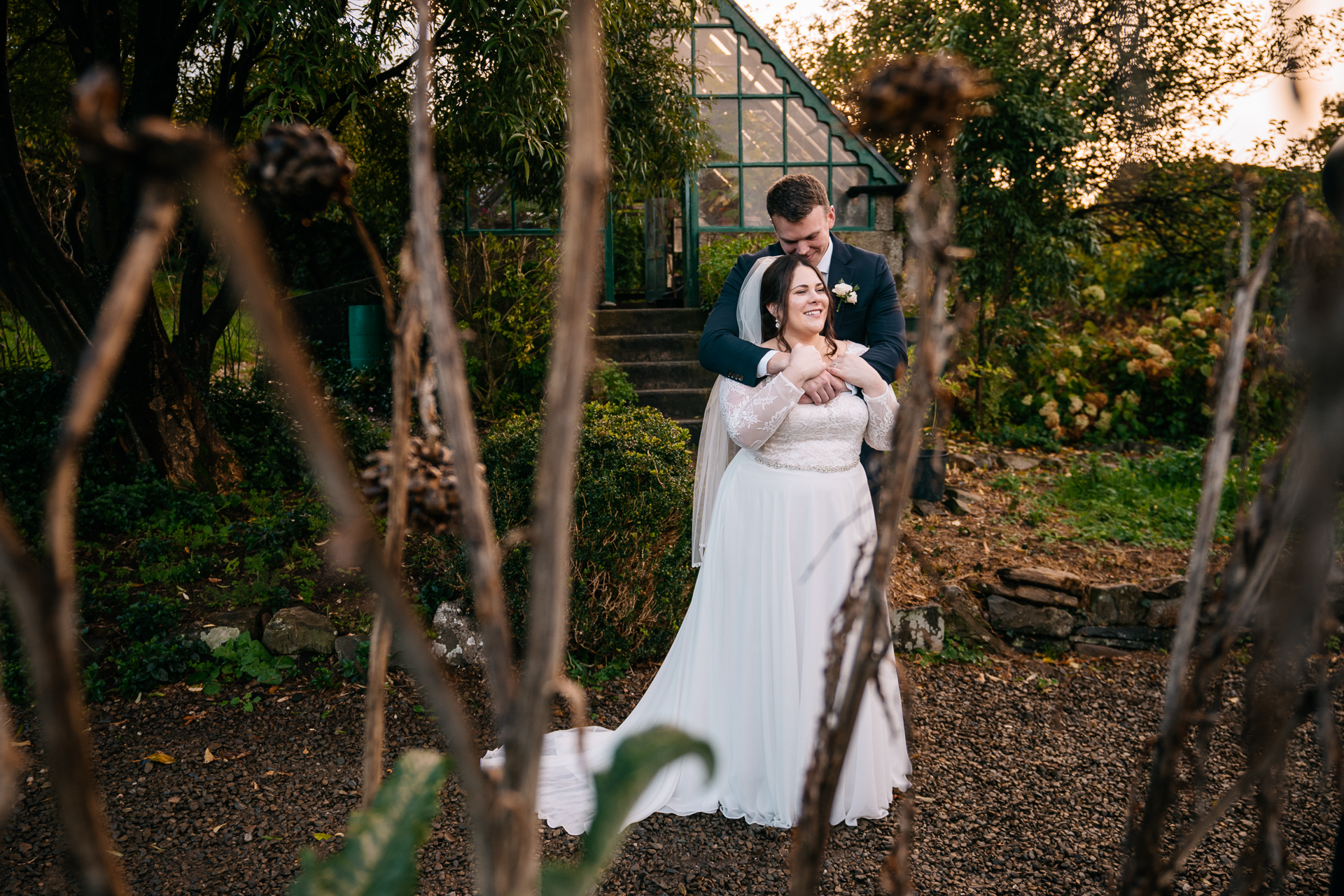 A man and woman in wedding attire