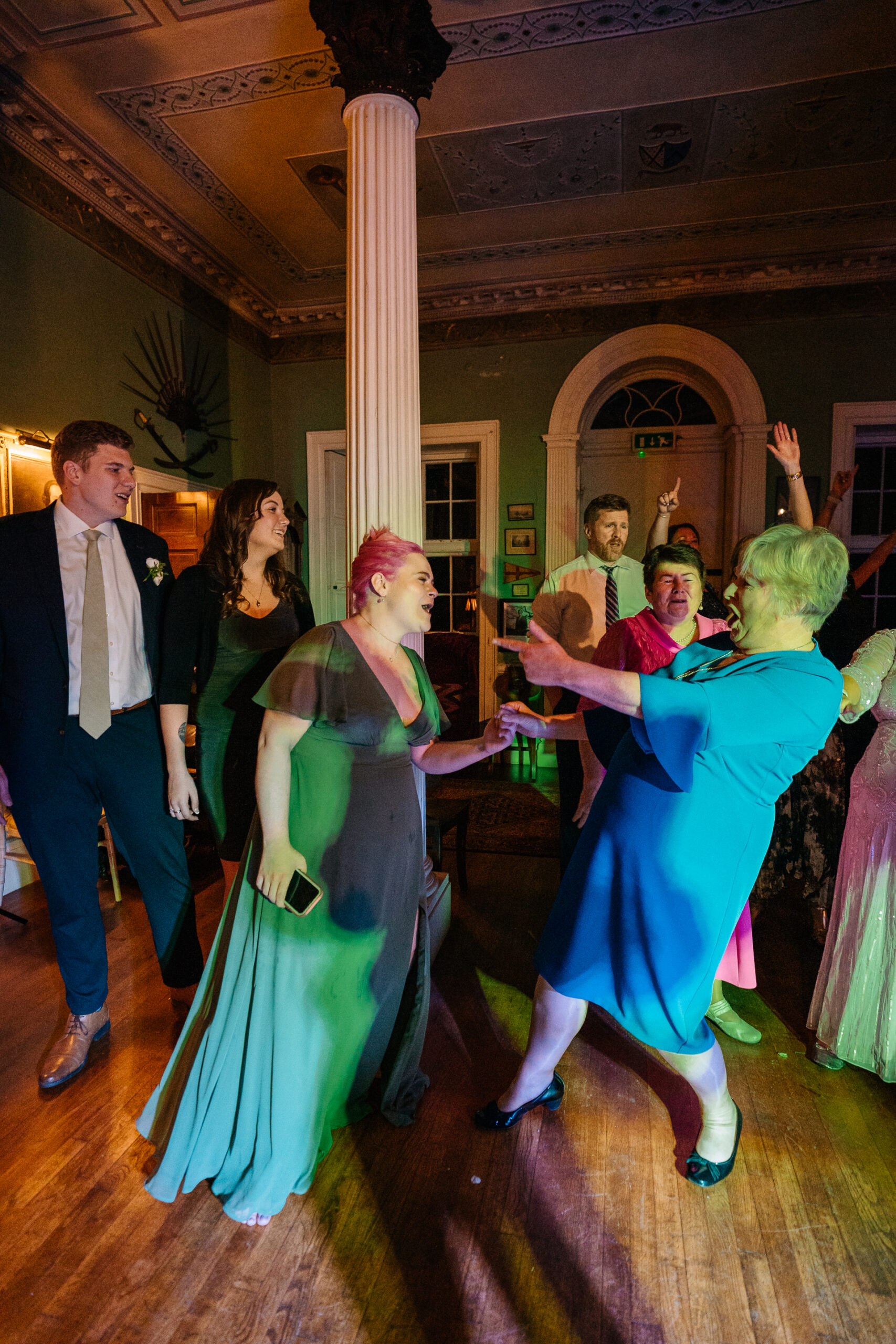 Magical first dance in Glin Castle’s grand ballroom, with warm lighting and an atmosphere of romance and celebration