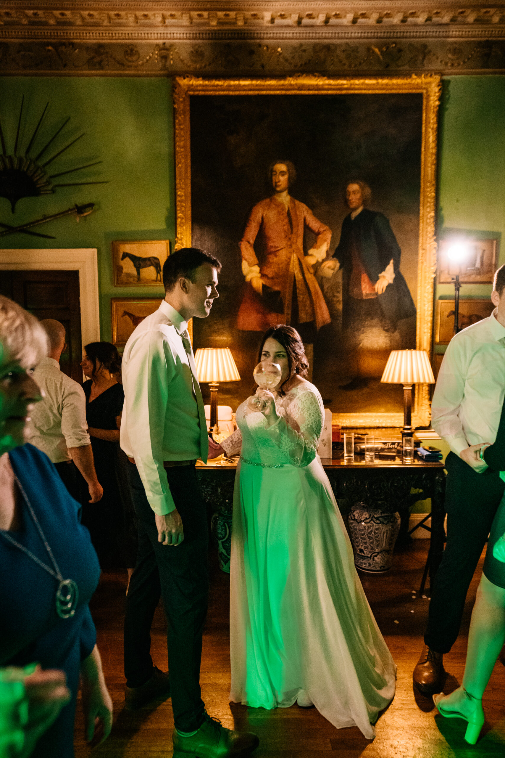 Magical first dance in Glin Castle’s grand ballroom, with warm lighting and an atmosphere of romance and celebration