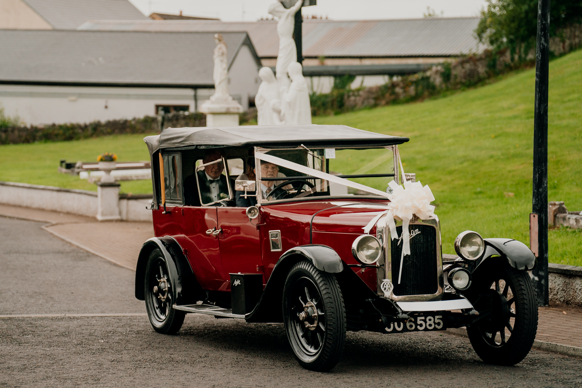 A red car with a white top